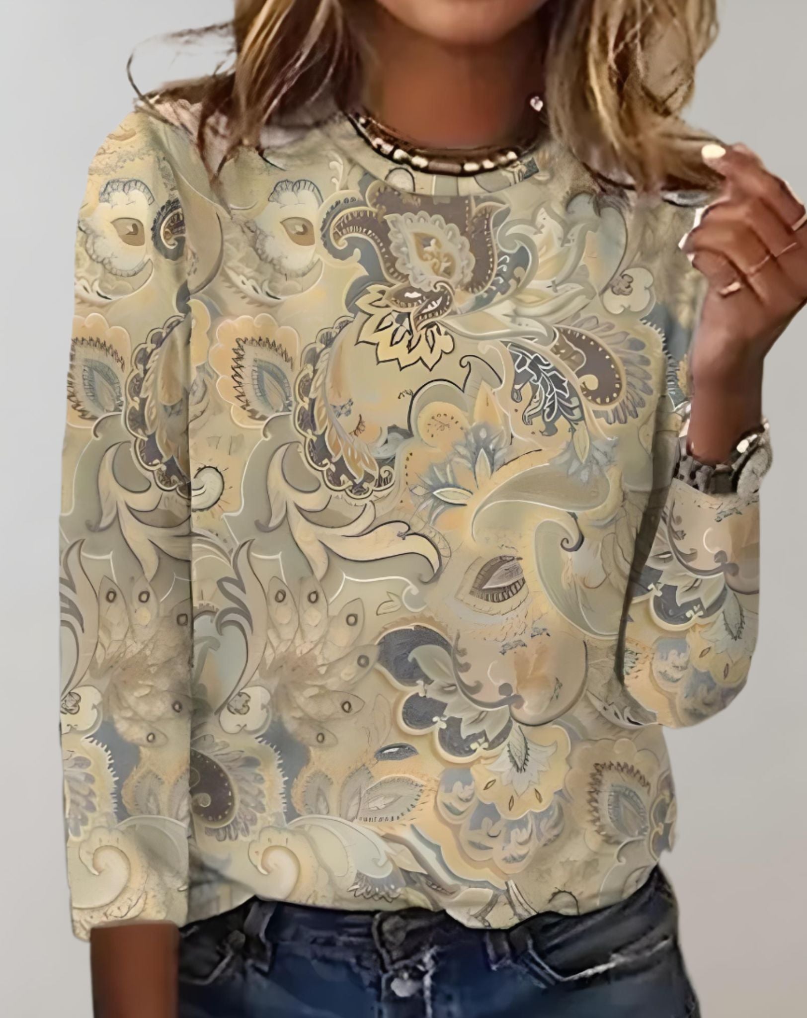 Lorna - Gut sitzender Pullover mit Rundhalsausschnitt und zufälligem Druckdesign Sweater