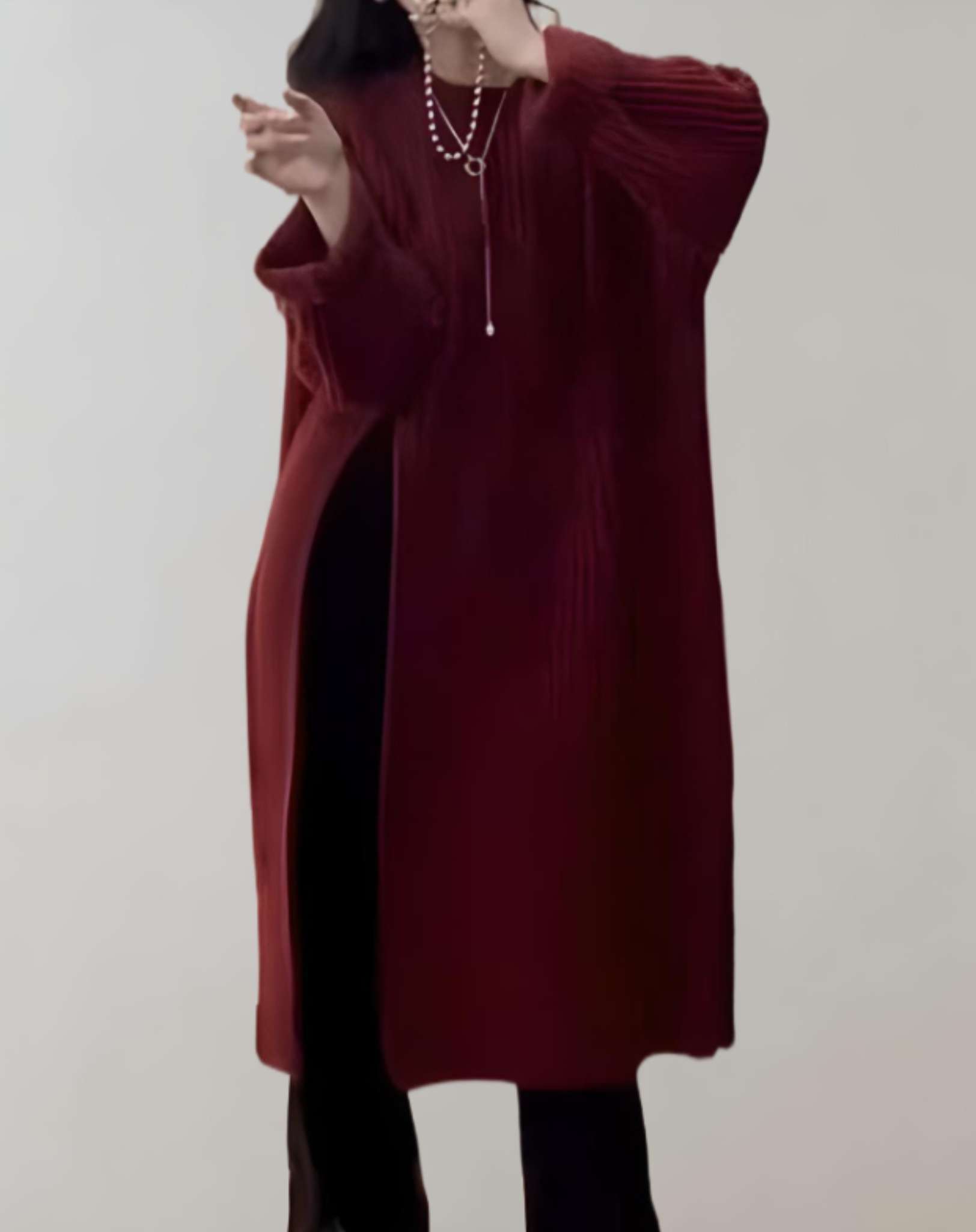Madelyn -  Langer und übergroßer Strickpullover mit hohem Schlitz Sweater
