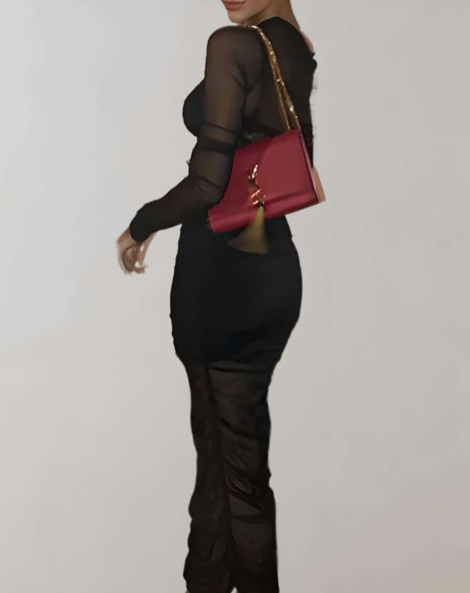 Maggie - Schwarzes einschultriges durchsichtiges Kleid