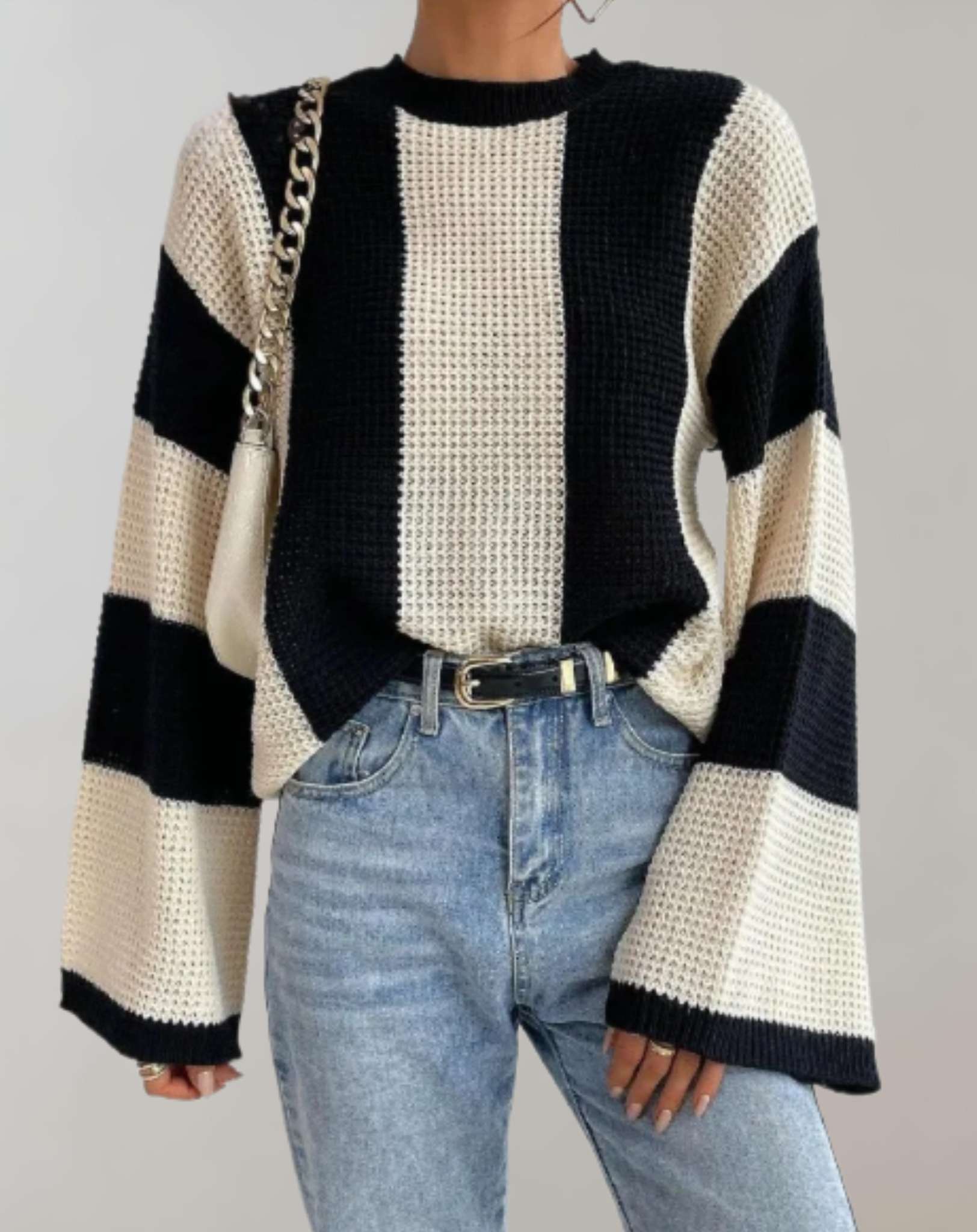 Merielle - Übergroßer Strickpullover mit Rundhalsausschnitt und vertikalem Streifendesign Sweater