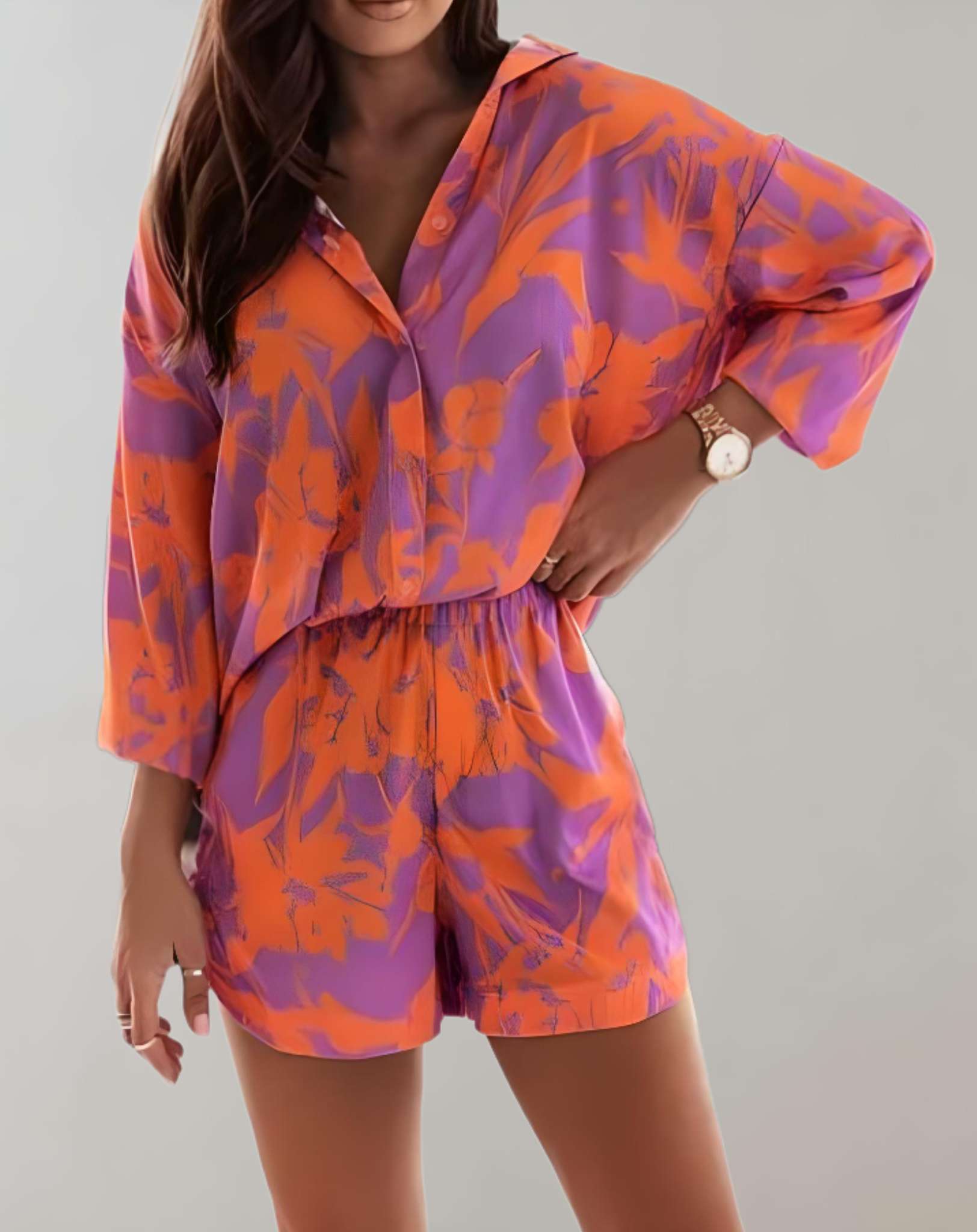Missy - 2-teiliges Set mit geknöpftem Poloshirt und Shorts mit hoher Taille Kleidung