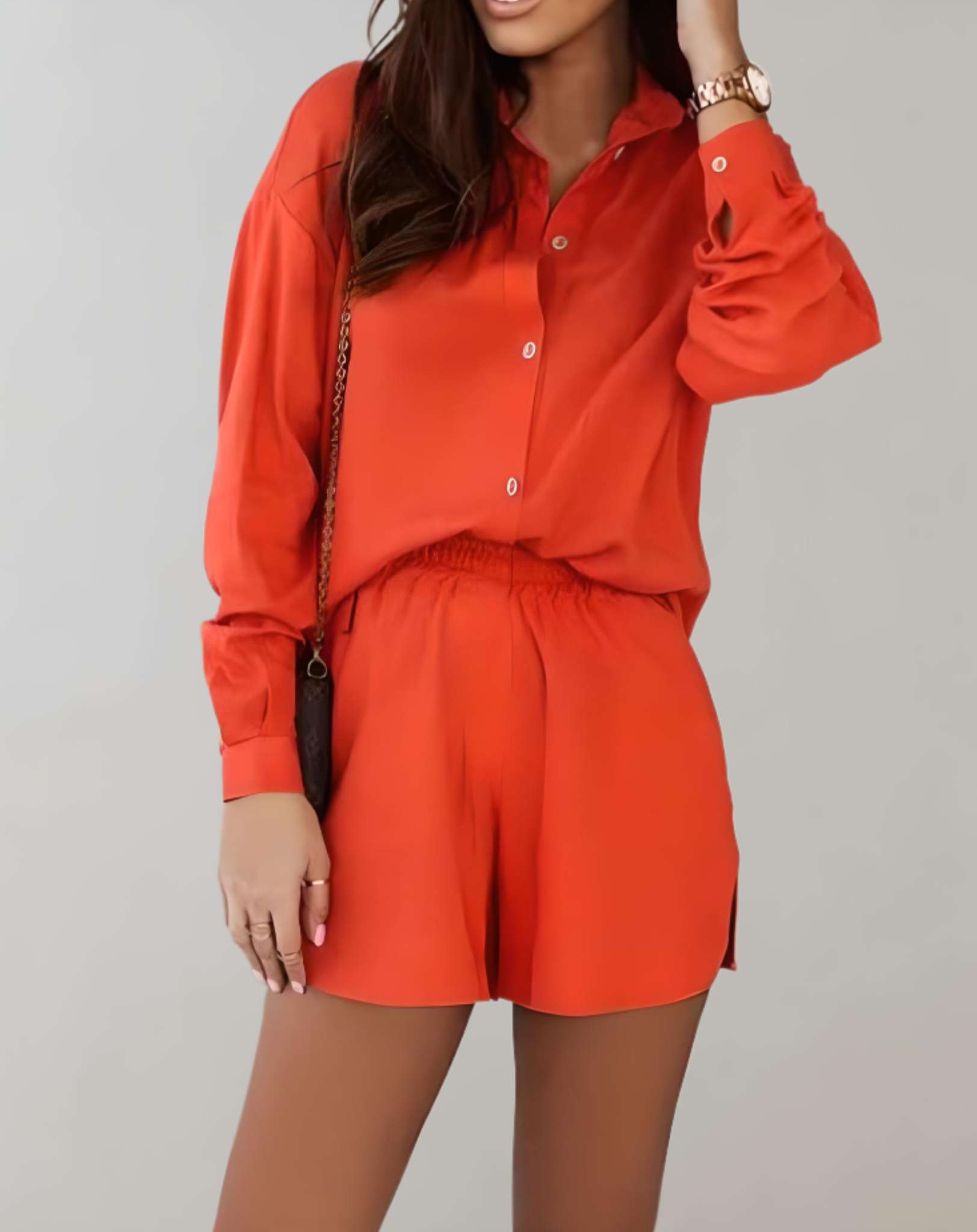 Missy - 2-teiliges Set mit geknöpftem Poloshirt und Shorts mit hoher Taille Kleidung