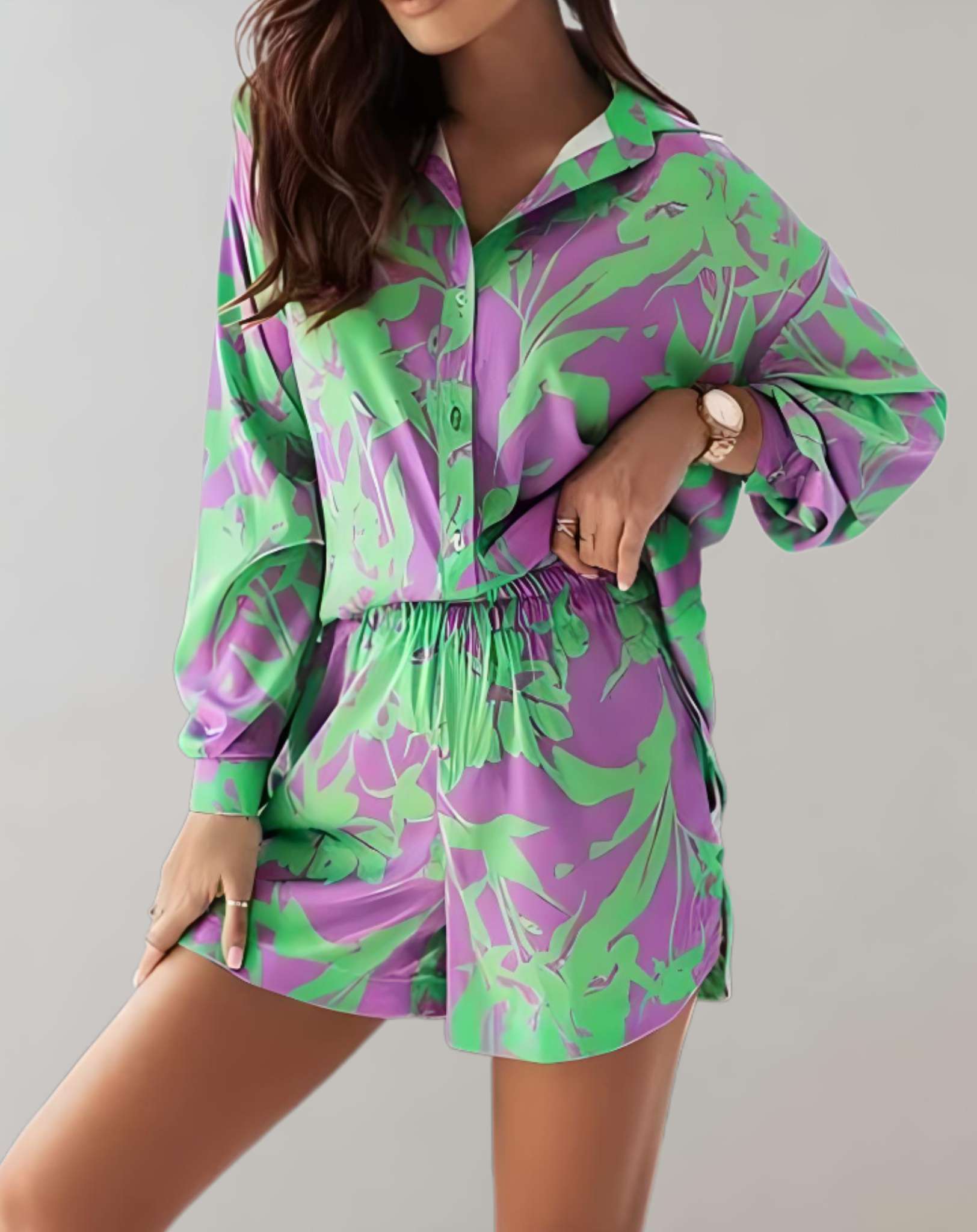 Missy - 2-teiliges Set mit geknöpftem Poloshirt und Shorts mit hoher Taille Kleidung