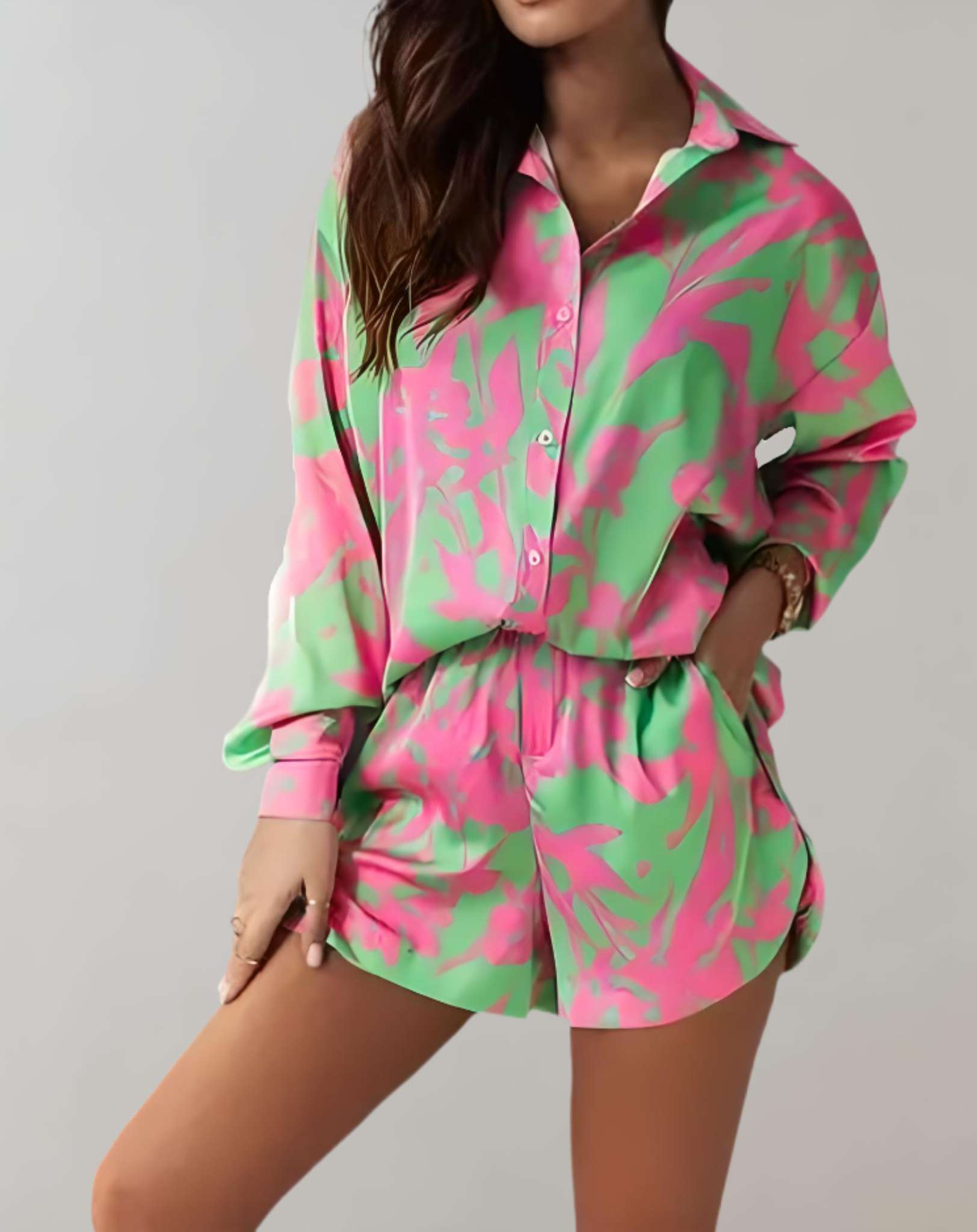 Missy - 2-teiliges Set mit geknöpftem Poloshirt und Shorts mit hoher Taille Kleidung