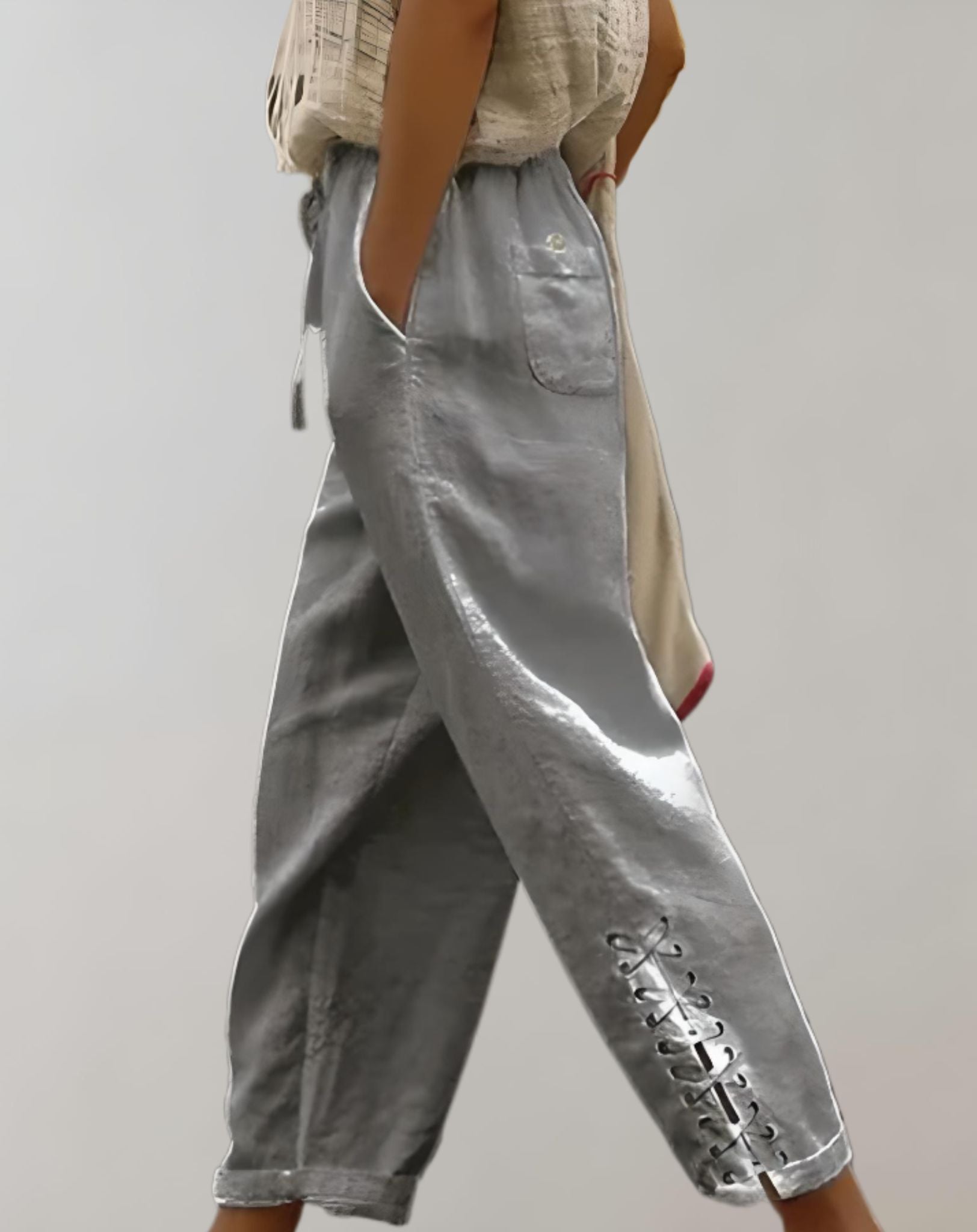 Monica - Gerade geschnittene Hose mit hohem Bund weitem Bein und Seitentaschen Hose