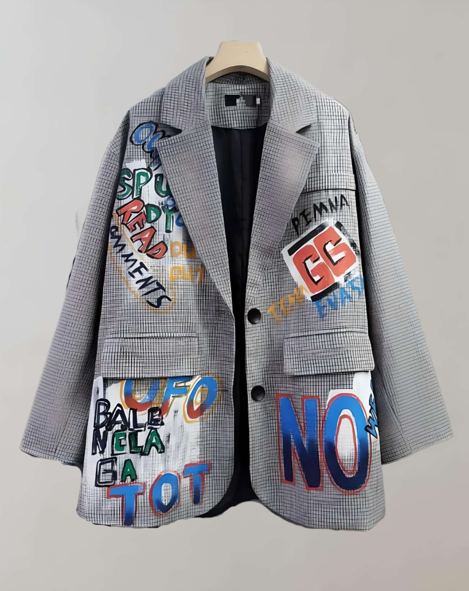 Myla -  Übergroße graue Manteljacke mit Graffiti Design Jacke