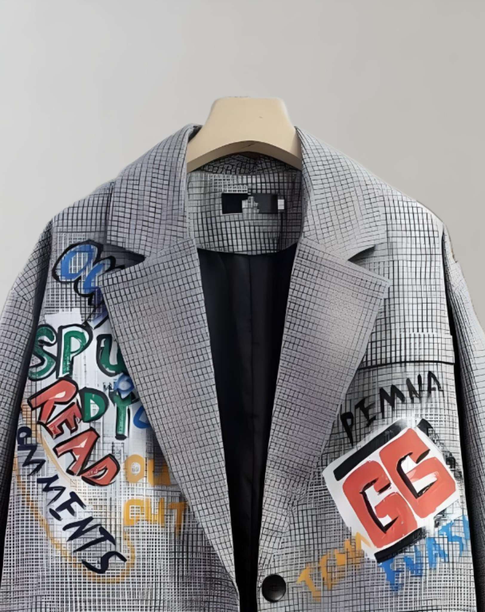Myla -  Übergroße graue Manteljacke mit Graffiti Design Jacke