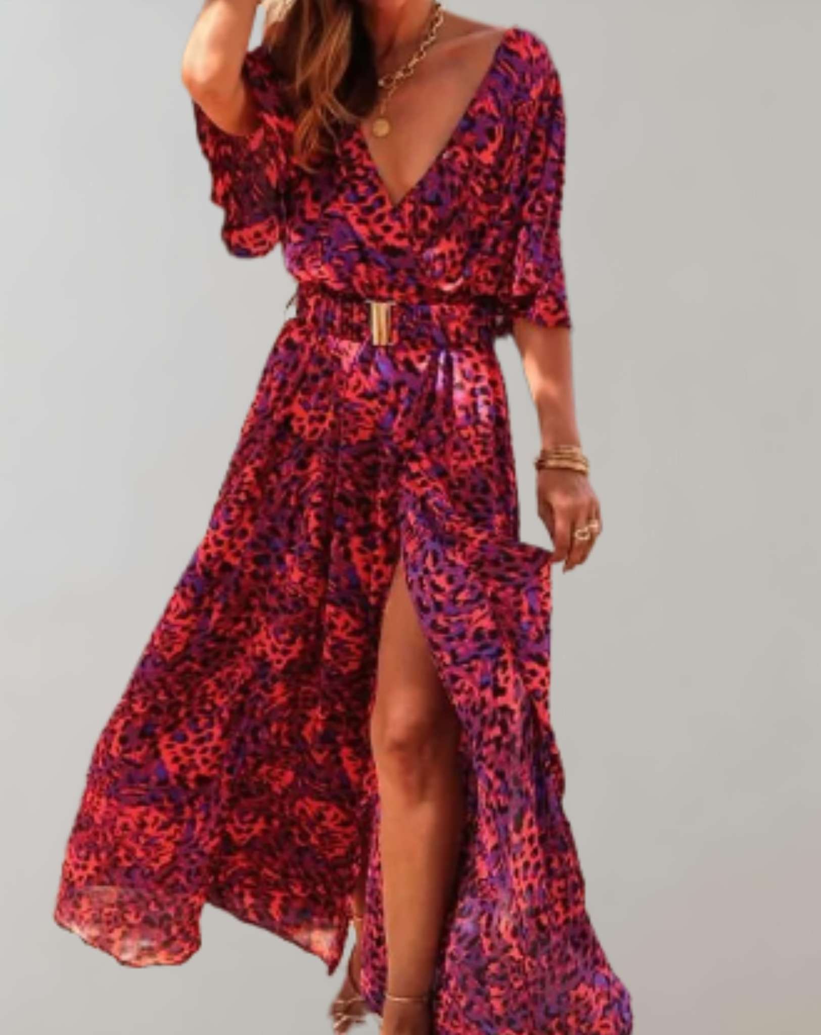 Nadia -  Langes lockeres Kleid aus fließendem Stoff und Blumendruck Kleid