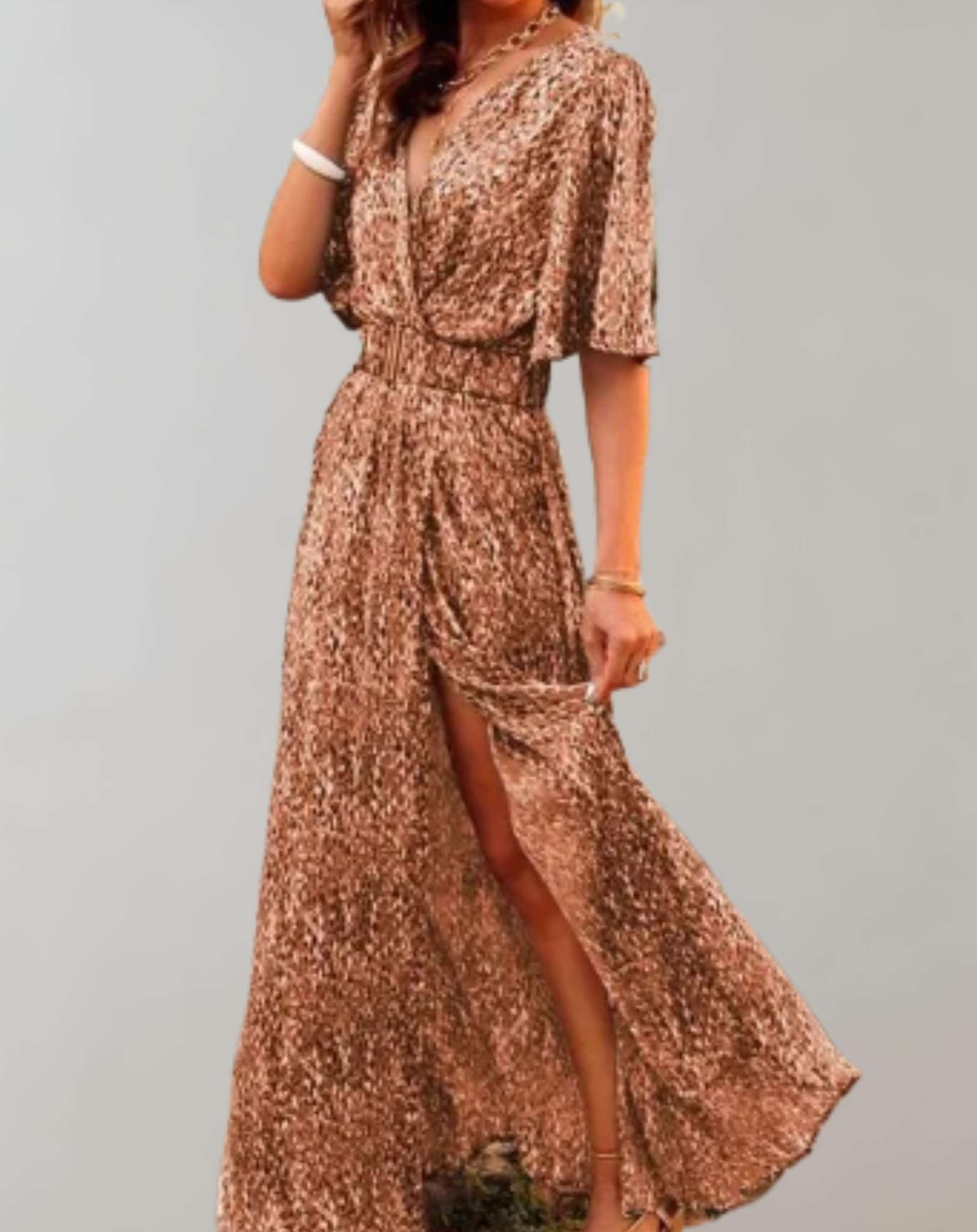 Nadia -  Langes lockeres Kleid aus fließendem Stoff und Blumendruck Kleid