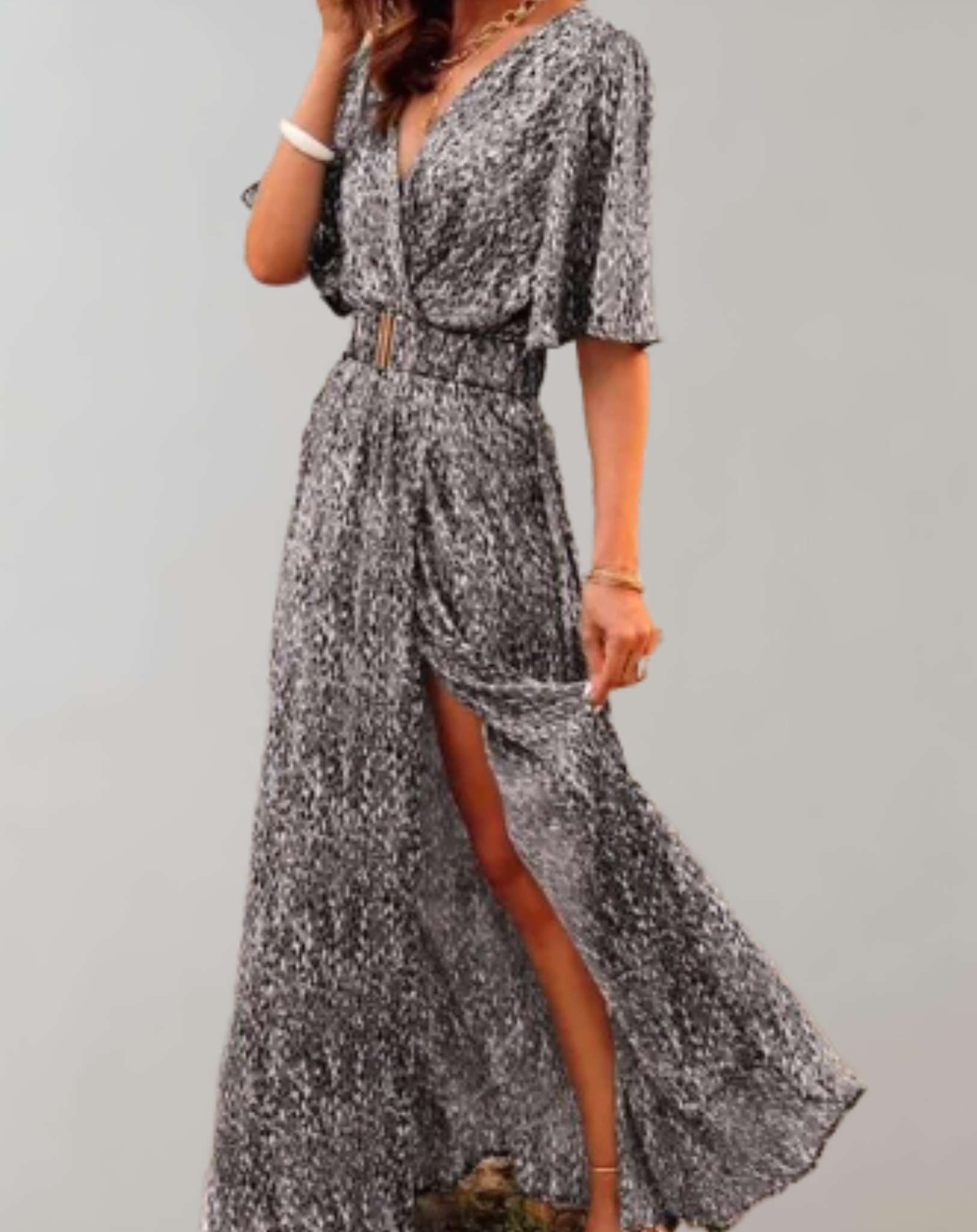 Nadia -  Langes lockeres Kleid aus fließendem Stoff und Blumendruck Kleid