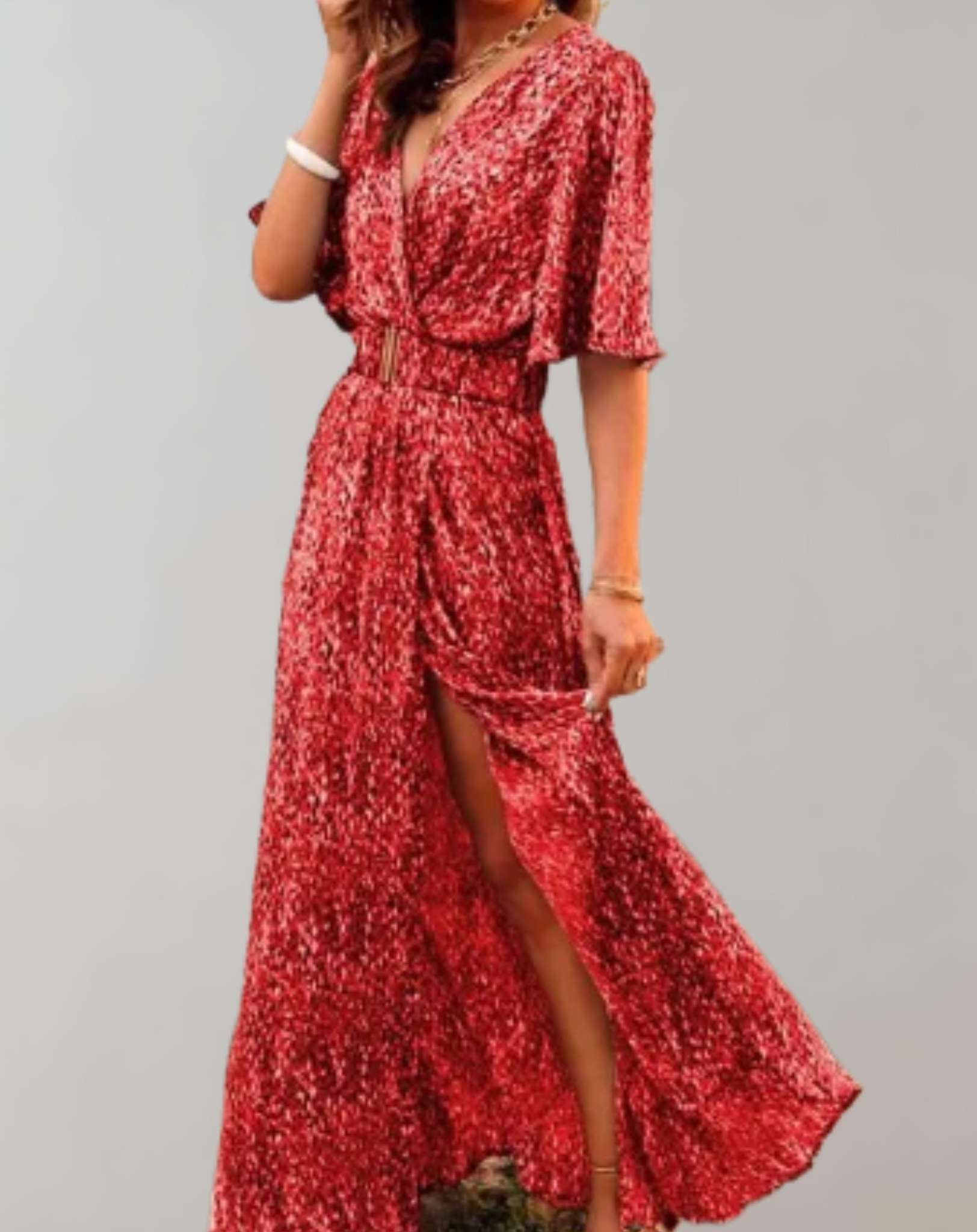 Nadia -  Langes lockeres Kleid aus fließendem Stoff und Blumendruck Kleid
