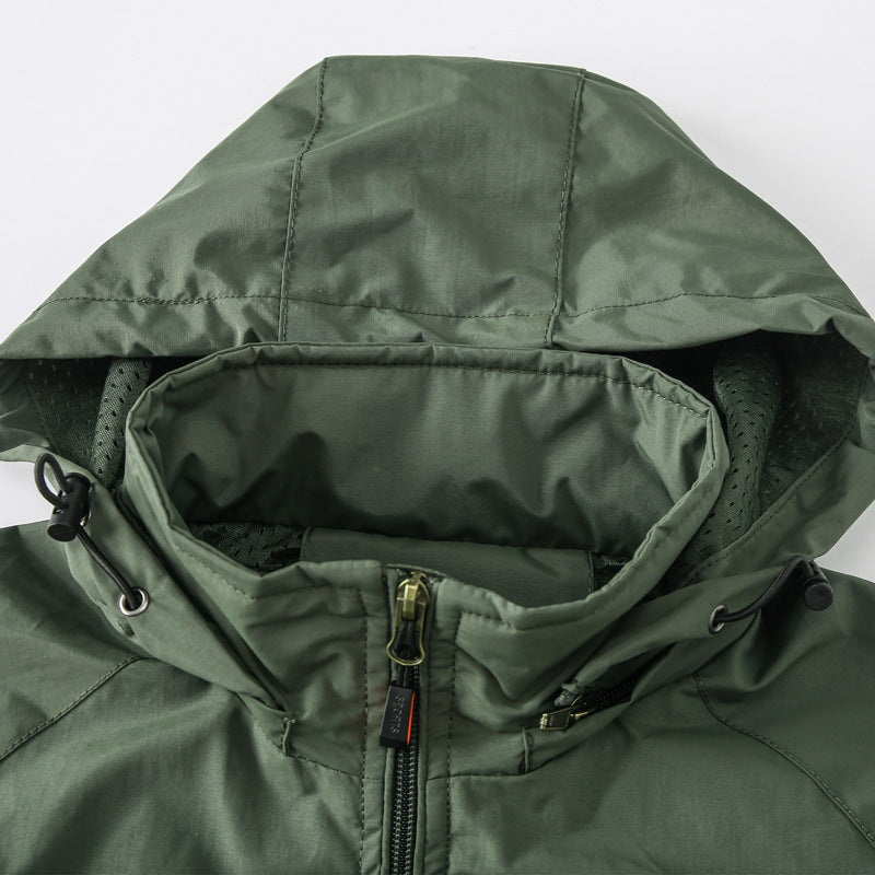 Herren Outdoor Windbreaker mit Kapuze – leichte, wasserabweisende Jacke für Sport und Freizeit