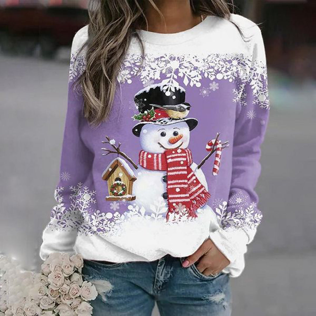 Damen Weihnachtspullover mit Schneemann-Motiv – Winterlicher Langarm-Sweater für die Feiertage