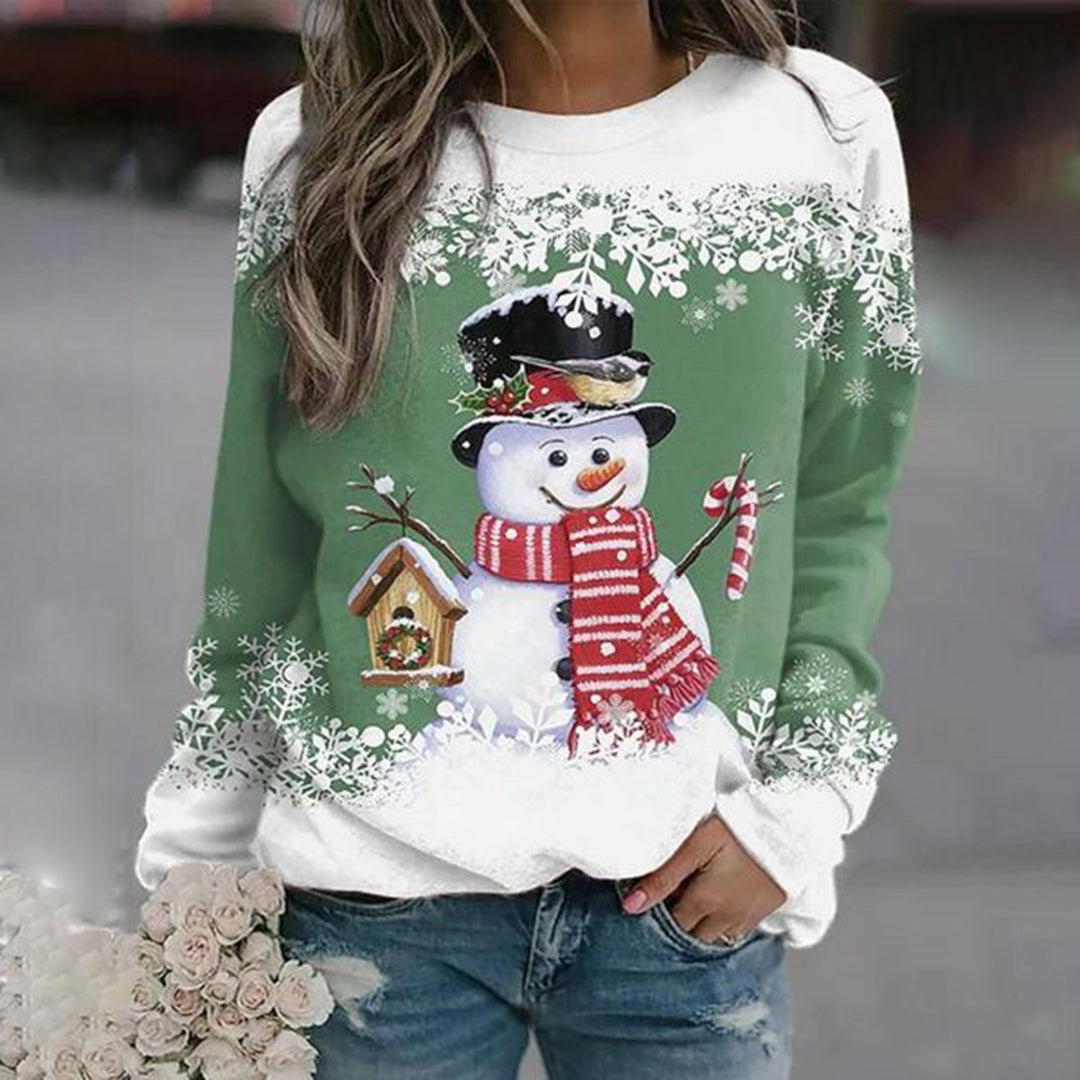 Damen Weihnachtspullover mit Schneemann-Motiv – Winterlicher Langarm-Sweater für die Feiertage