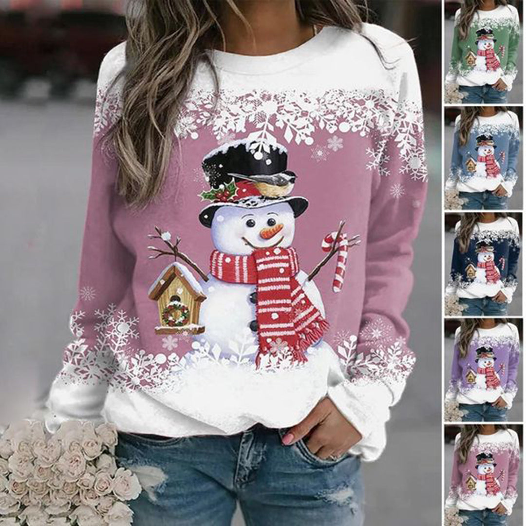 Damen Weihnachtspullover mit Schneemann-Motiv – Winterlicher Langarm-Sweater für die Feiertage