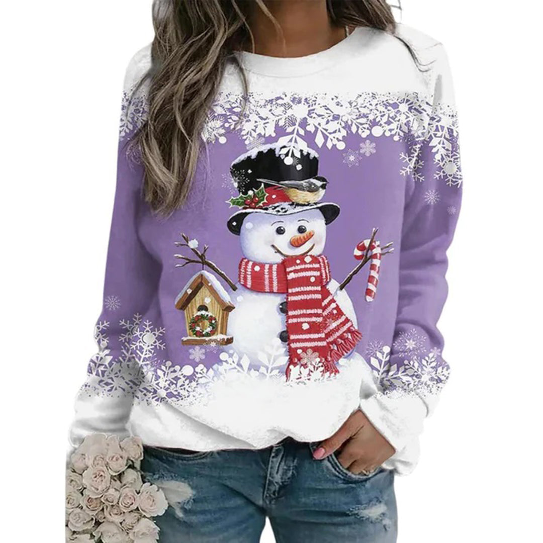 Damen Weihnachtspullover mit Schneemann-Motiv – Winterlicher Langarm-Sweater für die Feiertage