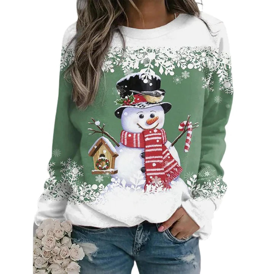 Damen Weihnachtspullover mit Schneemann-Motiv – Winterlicher Langarm-Sweater für die Feiertage