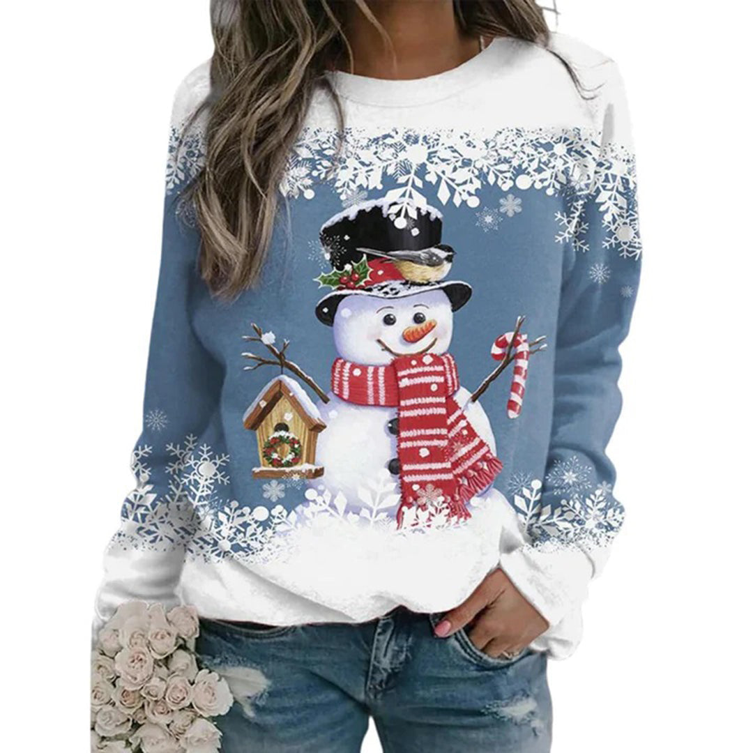 Damen Weihnachtspullover mit Schneemann-Motiv – Winterlicher Langarm-Sweater für die Feiertage