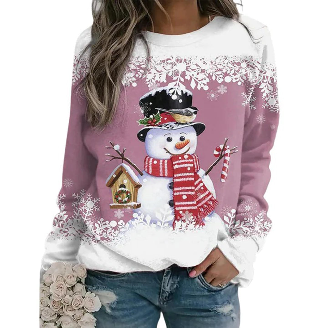 Damen Weihnachtspullover mit Schneemann-Motiv – Winterlicher Langarm-Sweater für die Feiertage