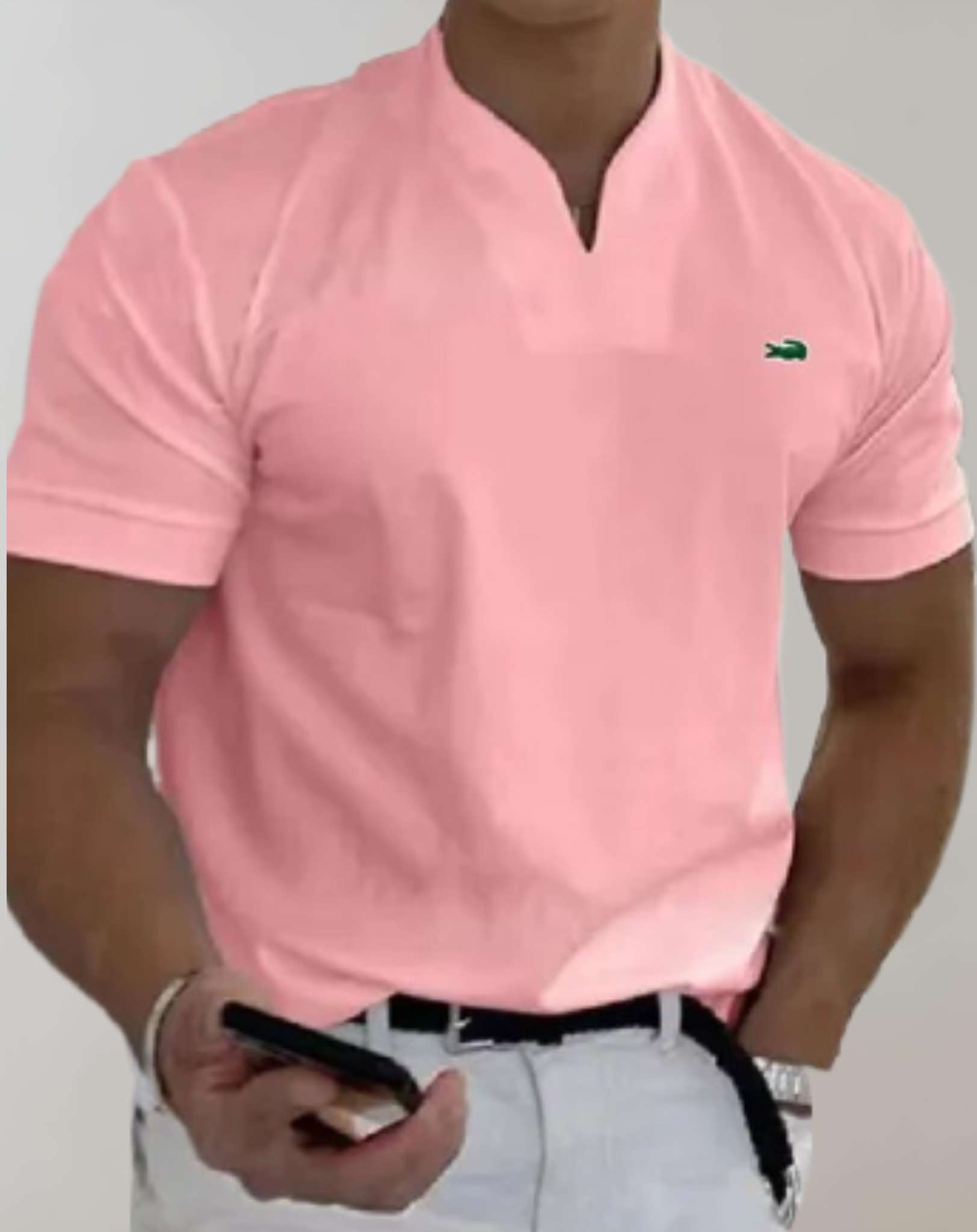 Ryan - Lässiges Kurzarm Shirt mit V Ausschnitt für Herren und Design Print an der Seite Hemd