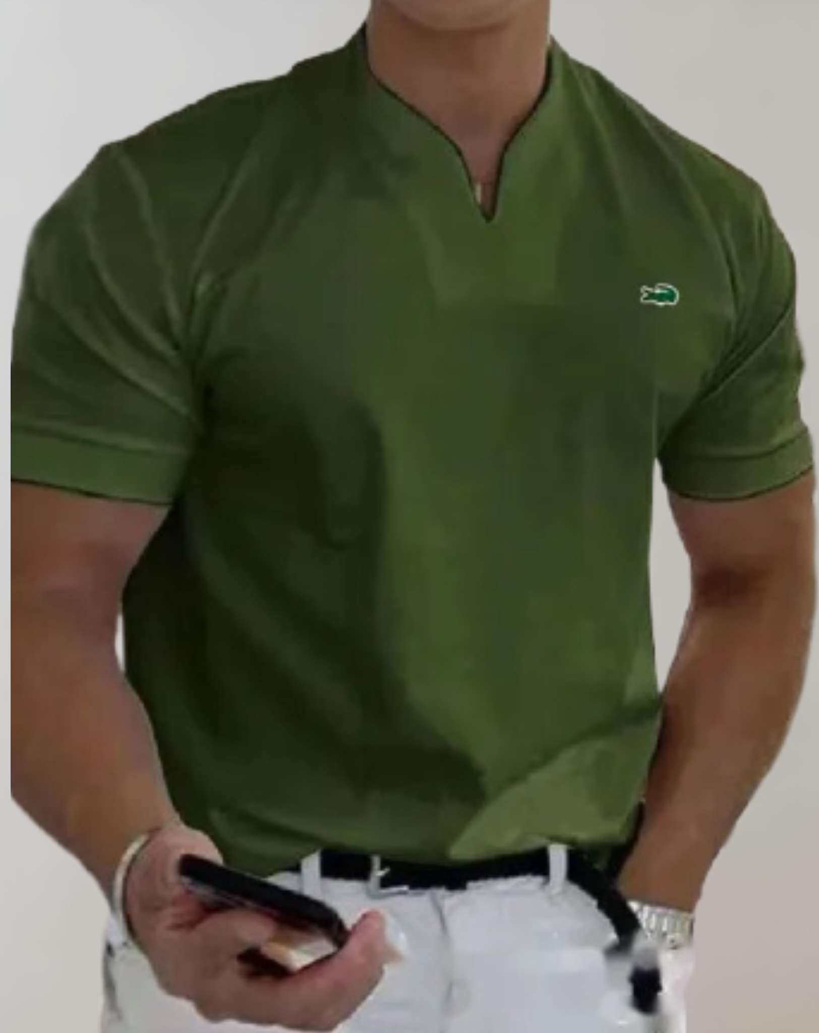 Ryan - Lässiges Kurzarm Shirt mit V Ausschnitt für Herren und Design Print an der Seite Hemd