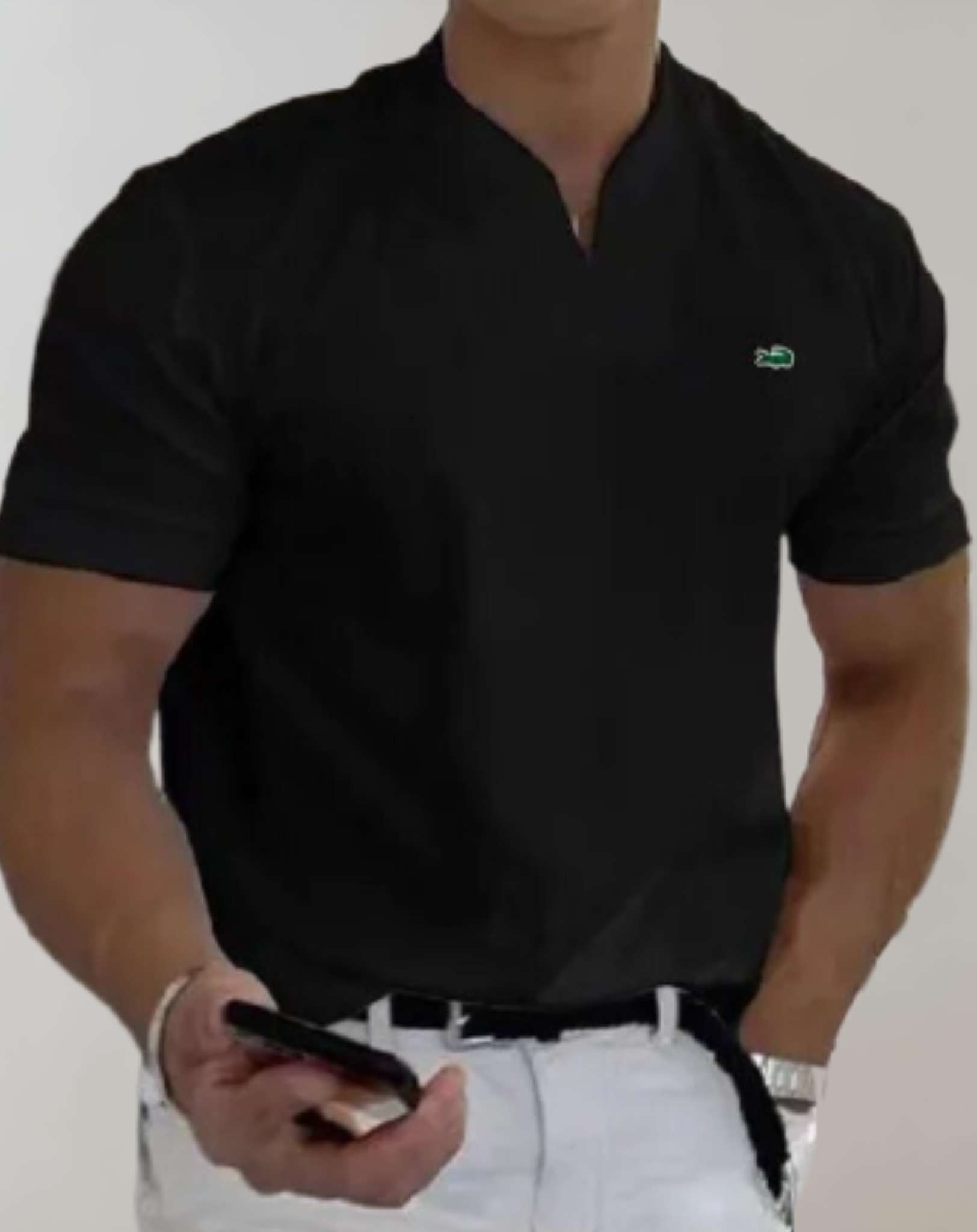 Ryan - Lässiges Kurzarm Shirt mit V Ausschnitt für Herren und Design Print an der Seite Hemd