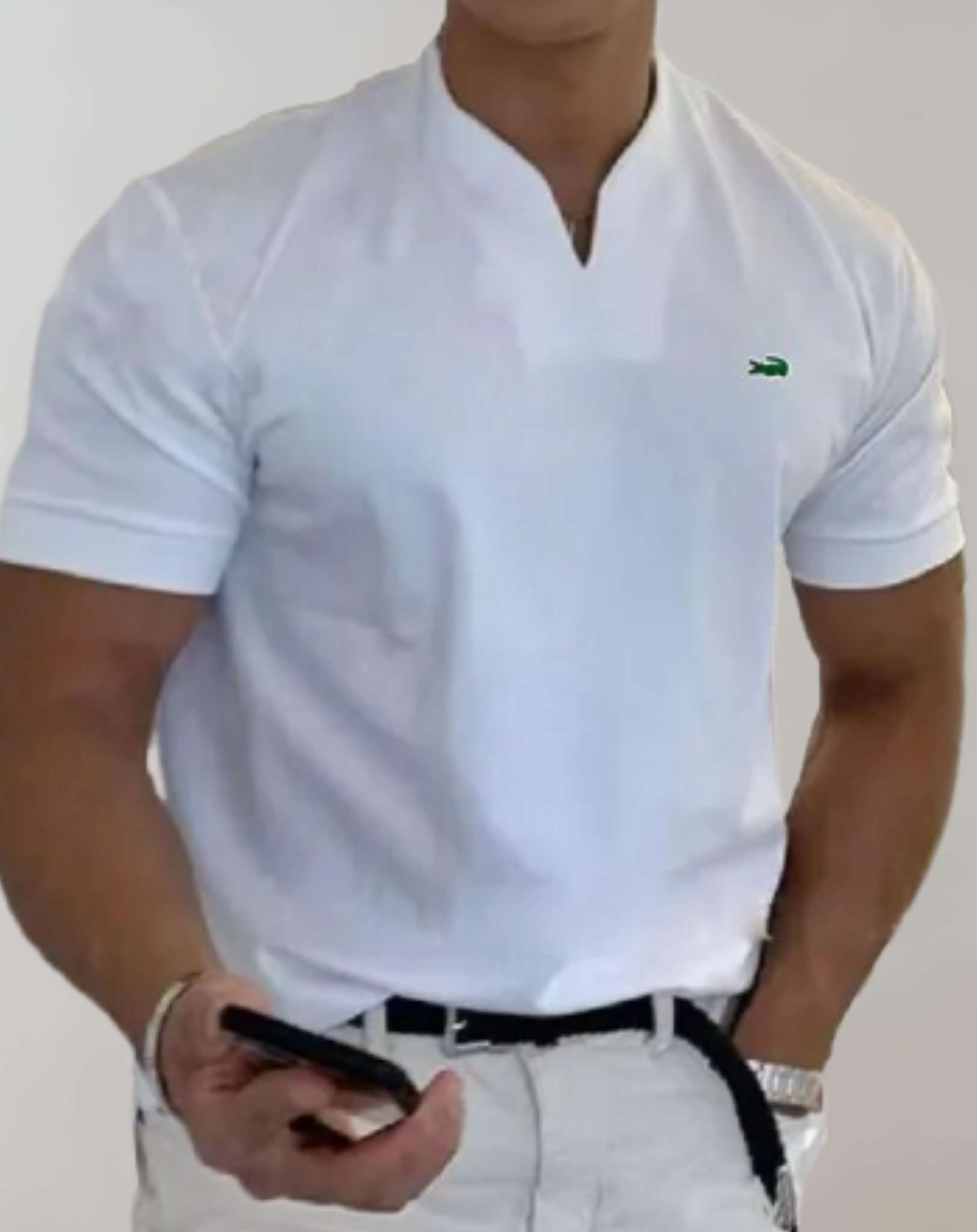 Ryan - Lässiges Kurzarm Shirt mit V Ausschnitt für Herren und Design Print an der Seite Hemd