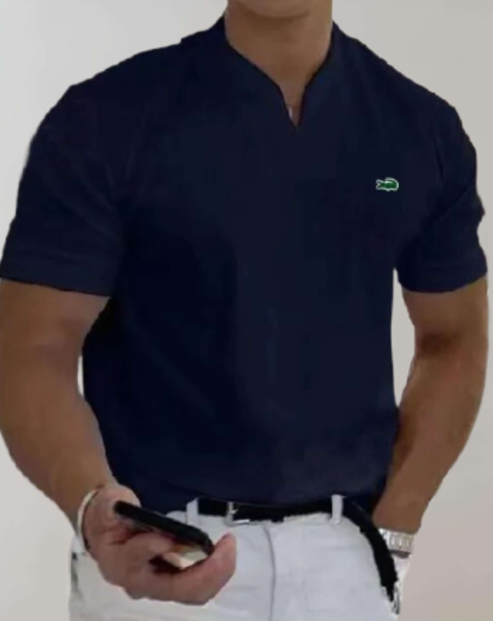 Ryan - Lässiges Kurzarm Shirt mit V Ausschnitt für Herren und Design Print an der Seite Hemd