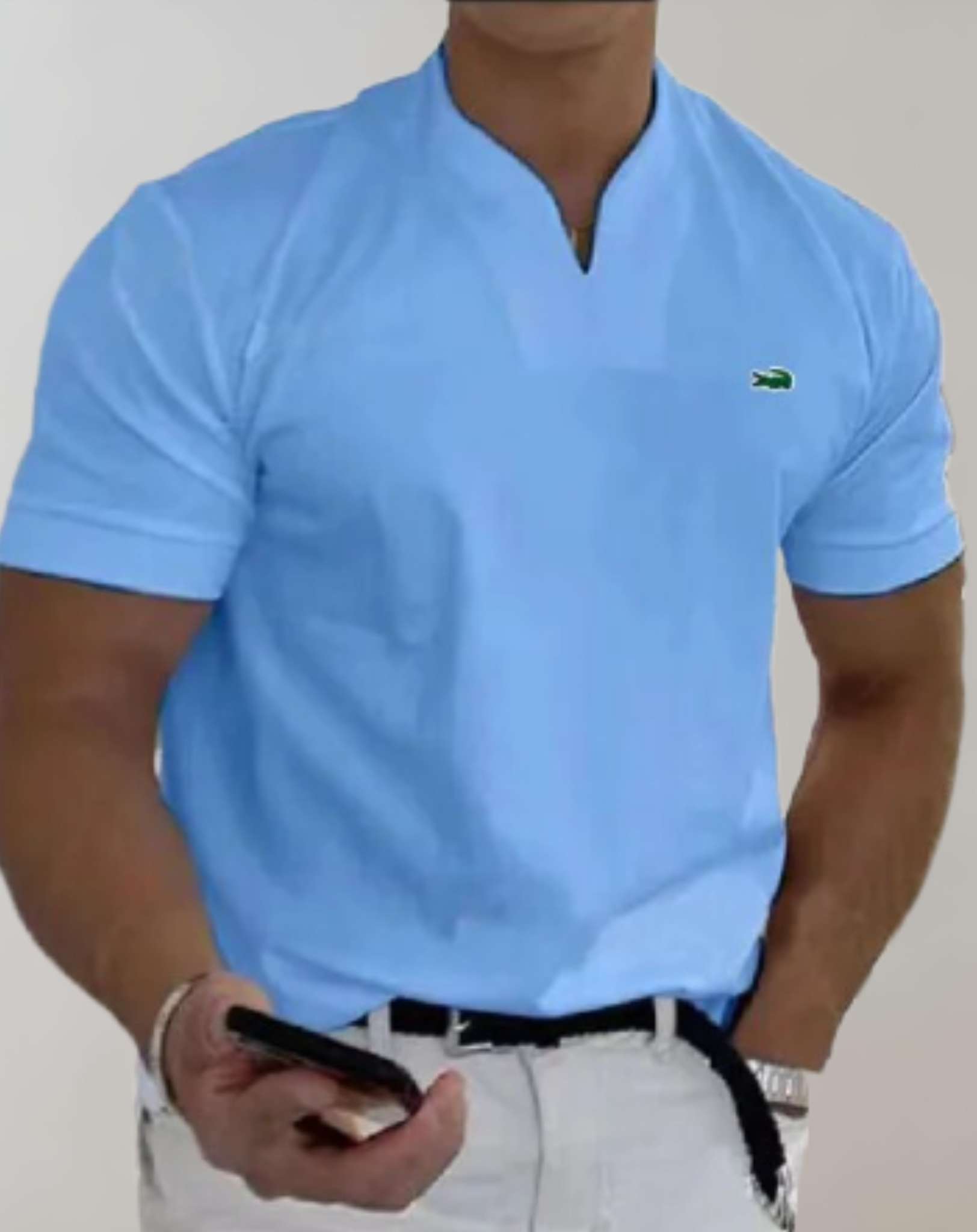 Ryan - Lässiges Kurzarm Shirt mit V Ausschnitt für Herren und Design Print an der Seite Hemd