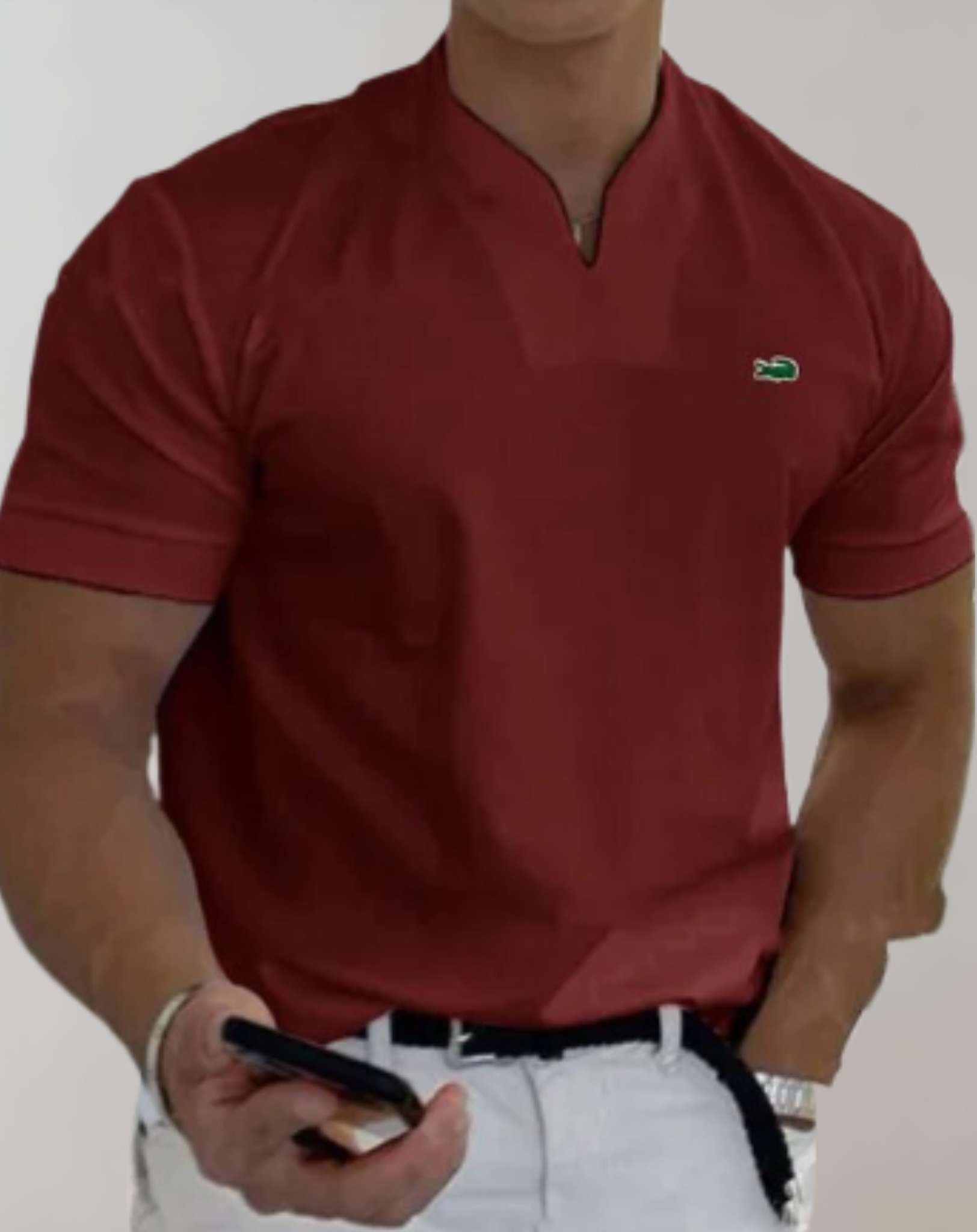 Ryan - Lässiges Kurzarm Shirt mit V Ausschnitt für Herren und Design Print an der Seite Hemd