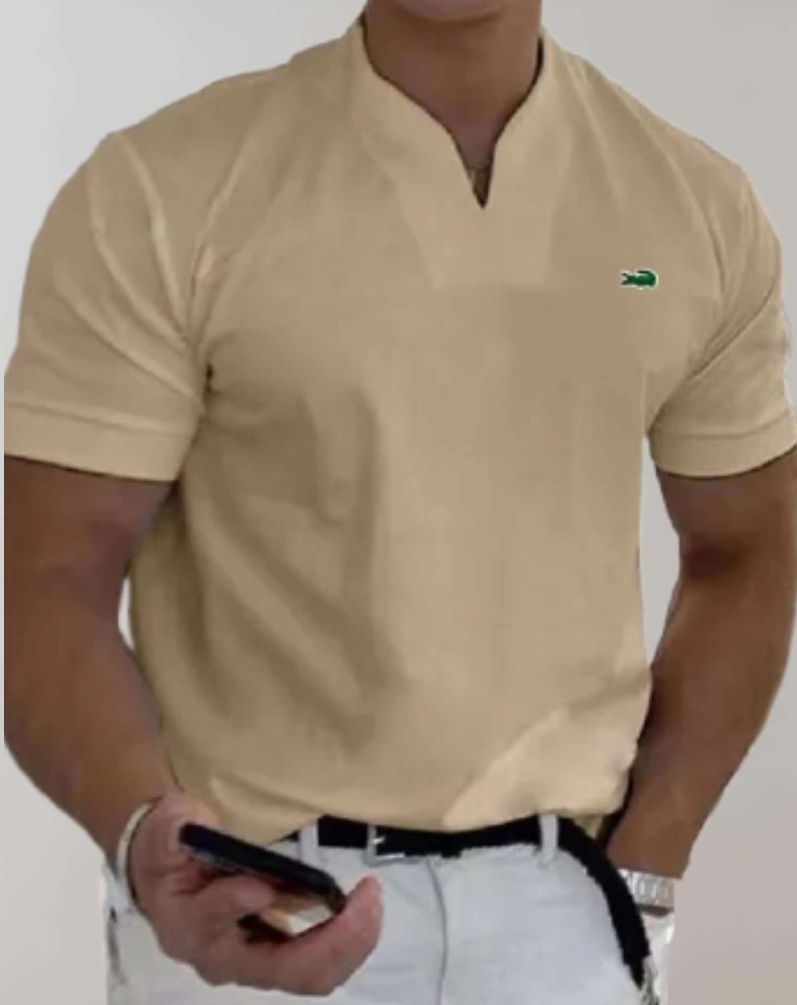 Ryan - Lässiges Kurzarm Shirt mit V Ausschnitt für Herren und Design Print an der Seite Hemd