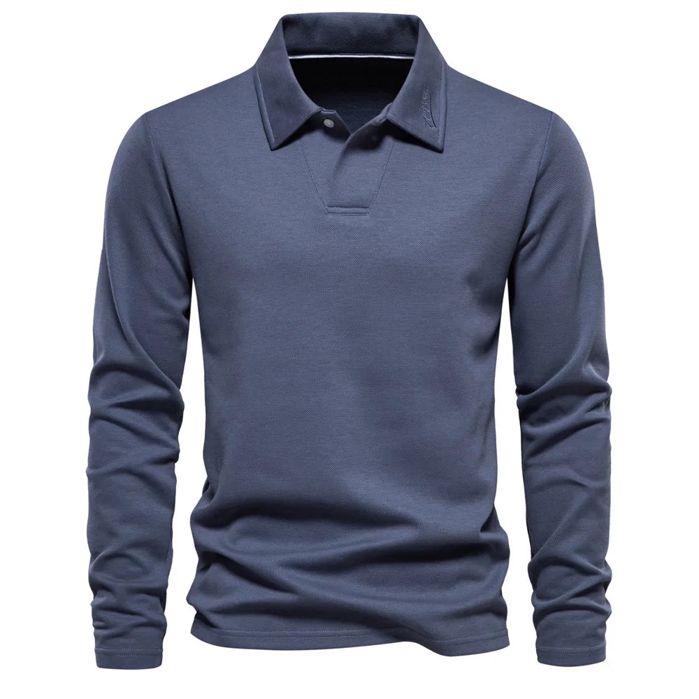 Herren Winter Baumwolle Langarm Polohemd in Einfarbigem Design