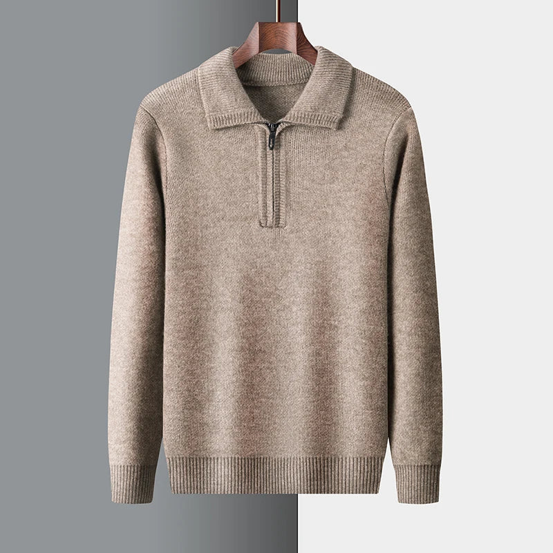 Octavian | Eleganter Business-Pullover mit halbem Reißverschluss und umschlagbarem Kragen