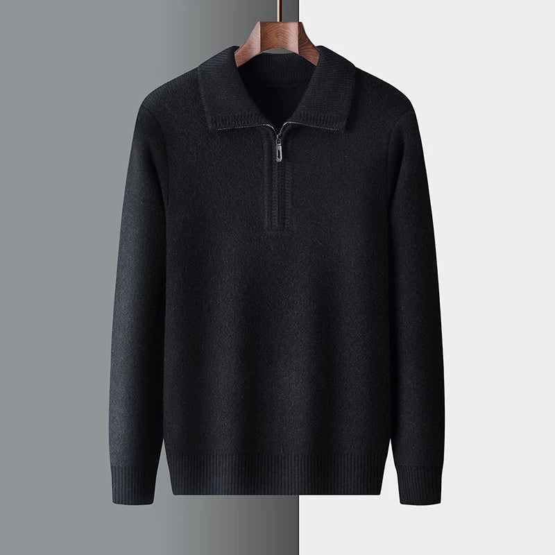 Octavian | Eleganter Business-Pullover mit halbem Reißverschluss und umschlagbarem Kragen