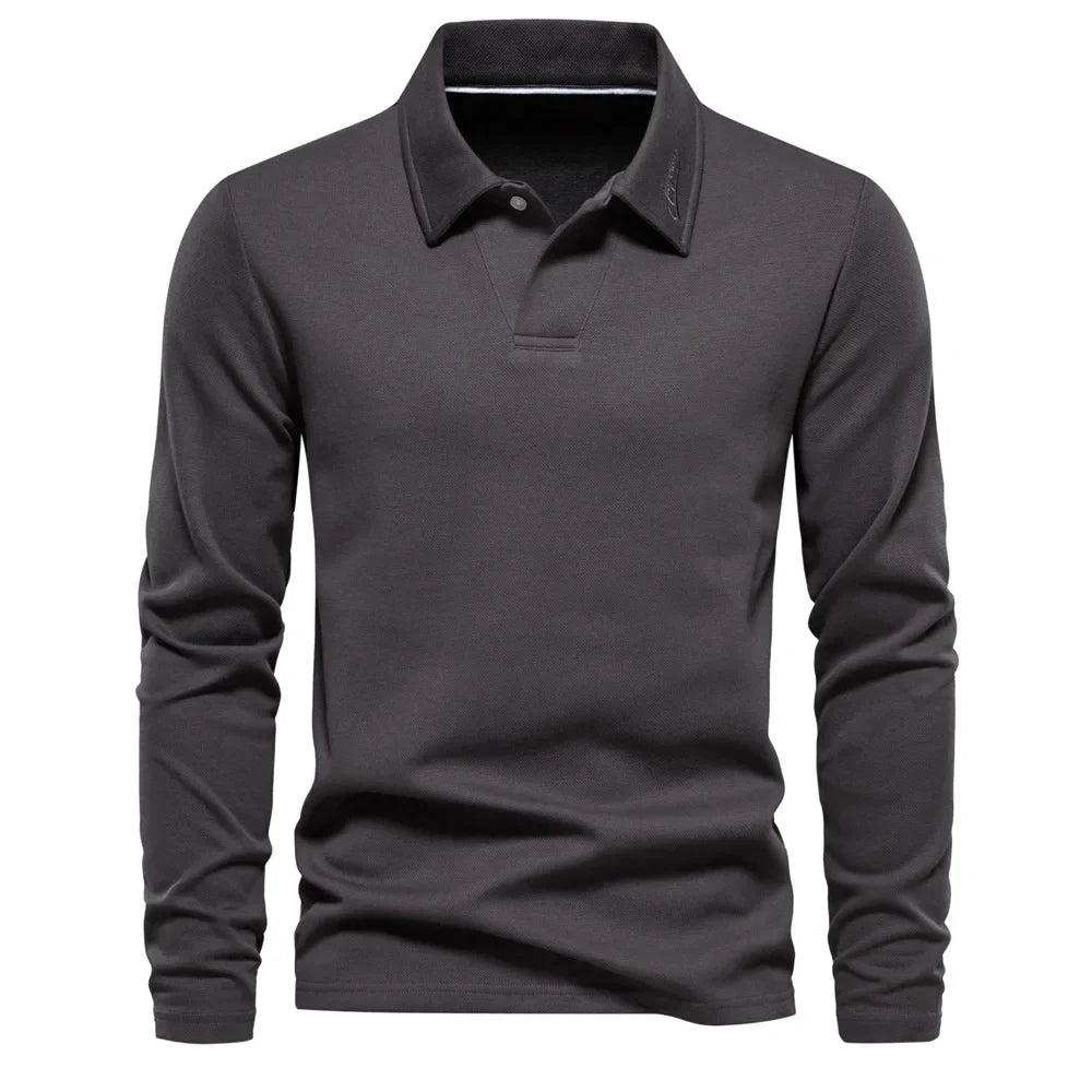 Herren Winter Baumwolle Langarm Polohemd in Einfarbigem Design