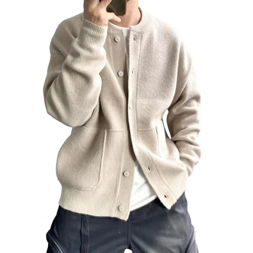 Eleganter Strick-Woll-Cardigan mit Rundhalsausschnitt für Herren