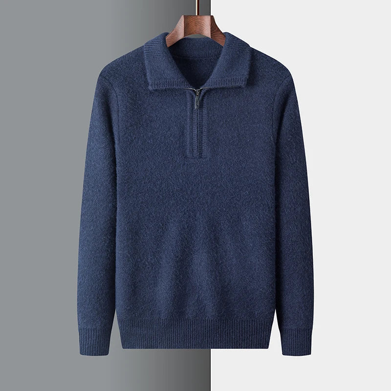 Octavian | Eleganter Business-Pullover mit halbem Reißverschluss und umschlagbarem Kragen
