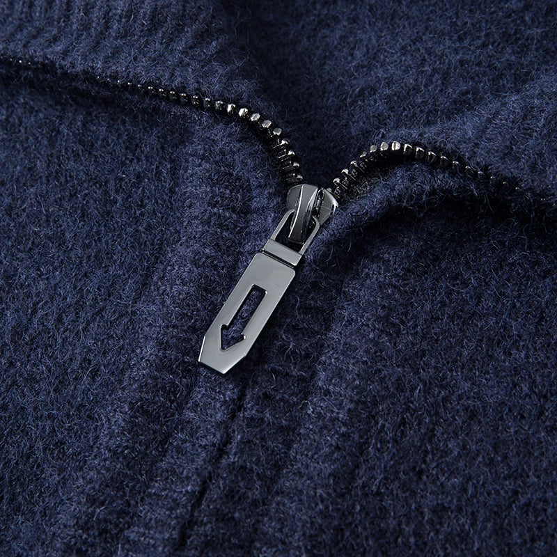 Octavian | Eleganter Business-Pullover mit halbem Reißverschluss und umschlagbarem Kragen