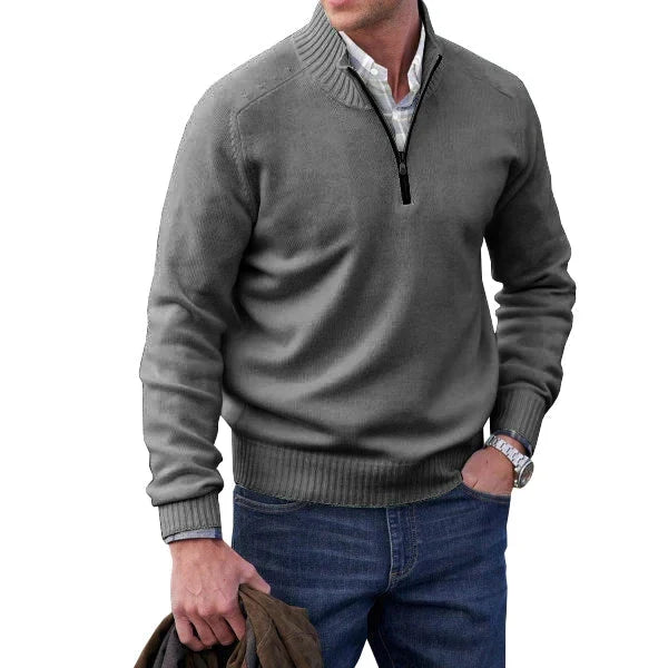 Eleganter Herren Basic Wollpullover mit Reißverschluss für den Winter