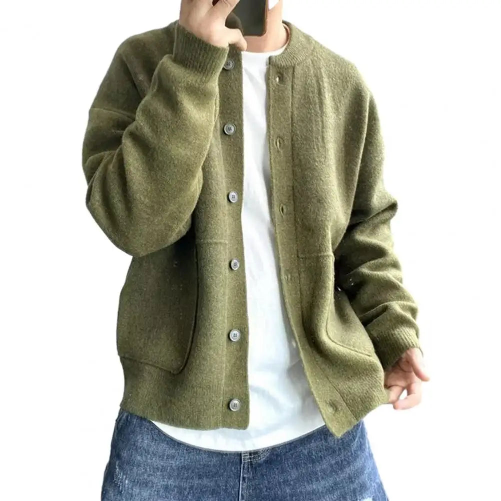 Eleganter Strick-Woll-Cardigan mit Rundhalsausschnitt für Herren