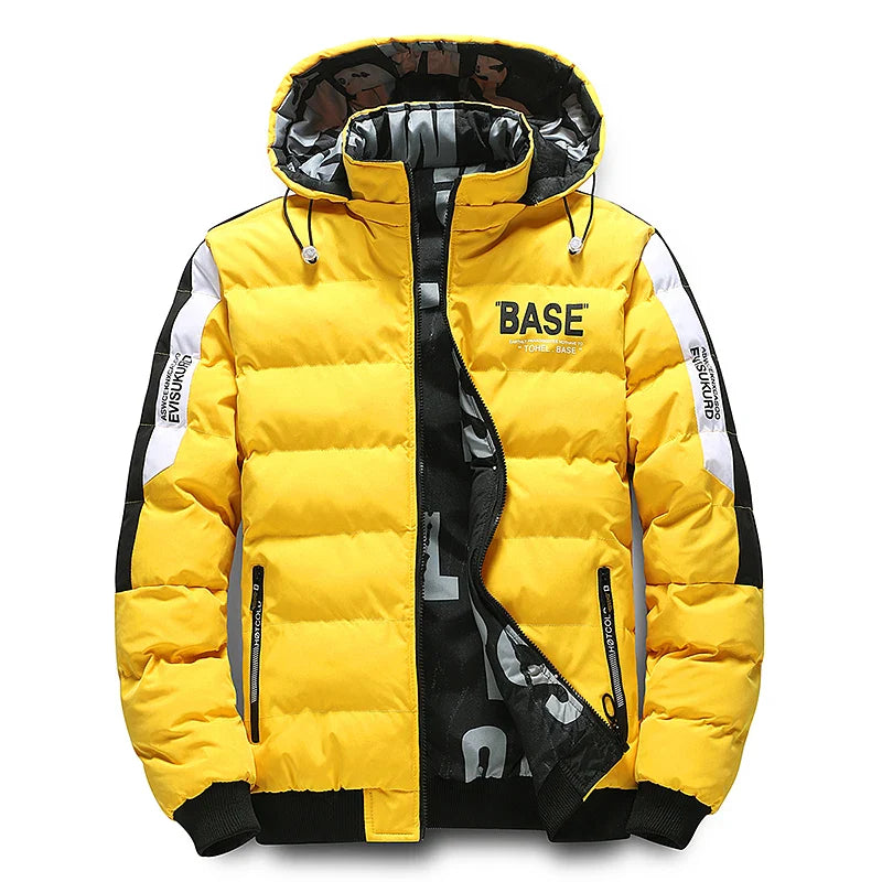 Stylische Herren Winterjacke - warm gefütterte Steppjacke mit Kapuze, gelb, sportlicher Casual-Look