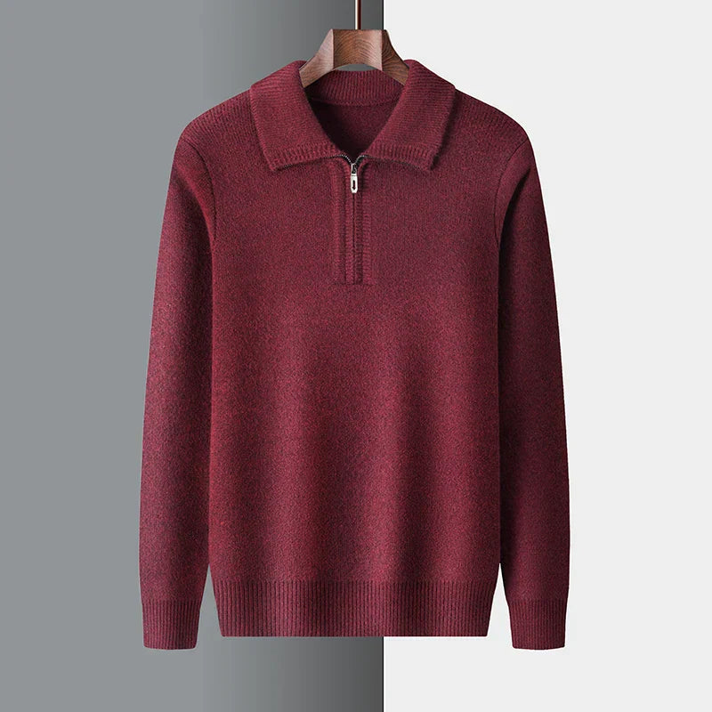 Octavian | Eleganter Business-Pullover mit halbem Reißverschluss und umschlagbarem Kragen