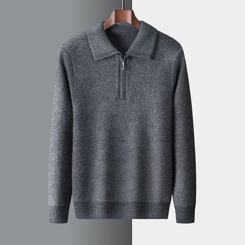 Octavian | Eleganter Business-Pullover mit halbem Reißverschluss und umschlagbarem Kragen