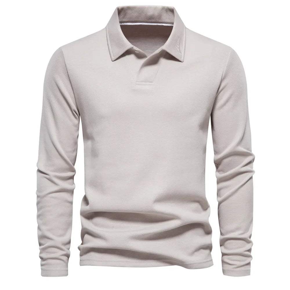 Herren Winter Baumwolle Langarm Polohemd in Einfarbigem Design