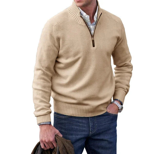 Eleganter Herren Basic Wollpullover mit Reißverschluss für den Winter