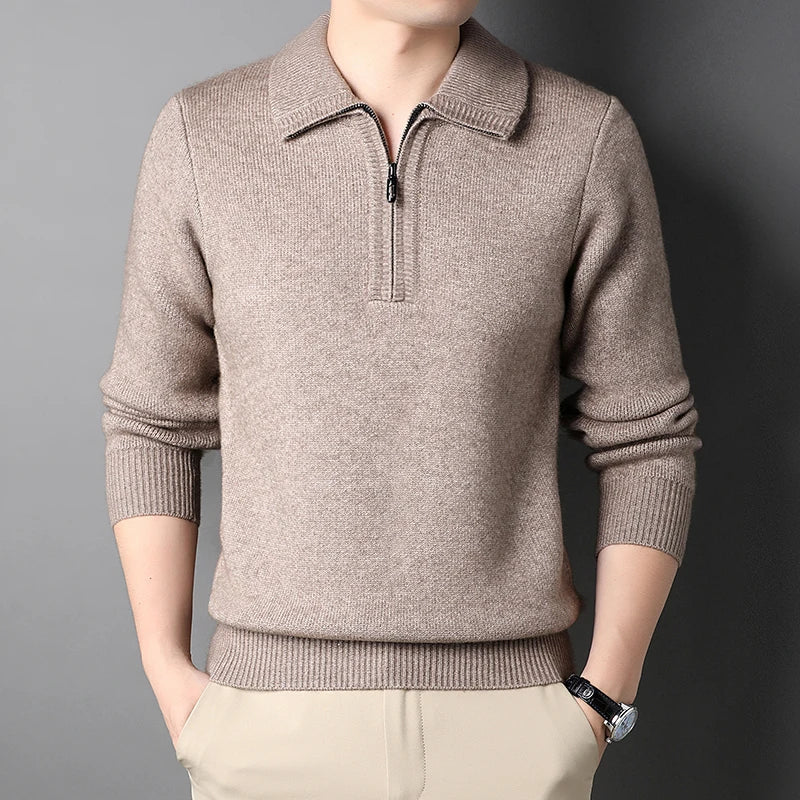 Octavian | Eleganter Business-Pullover mit halbem Reißverschluss und umschlagbarem Kragen