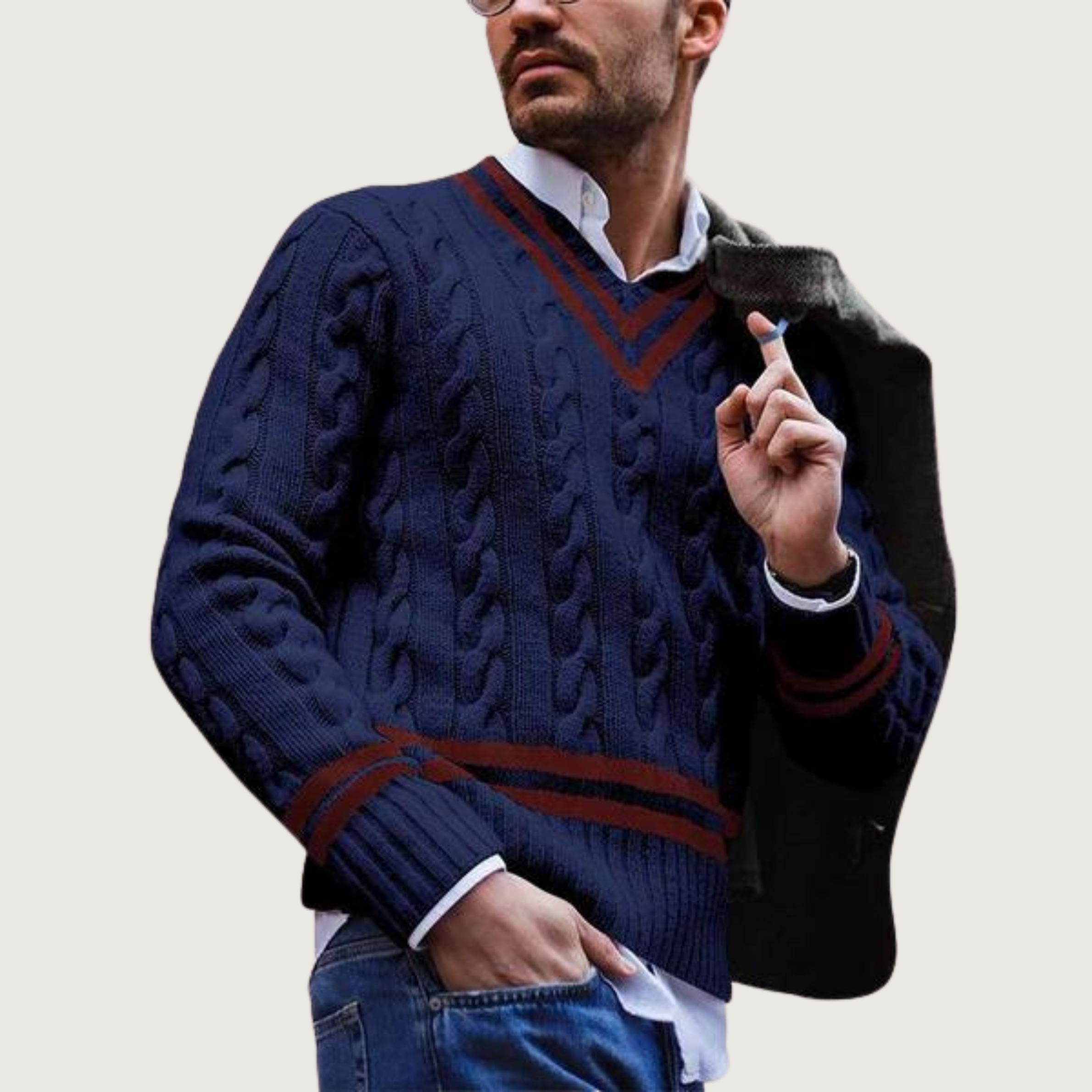 Eleganter Gestreifter Pullover mit V-Ausschnitt für Herren