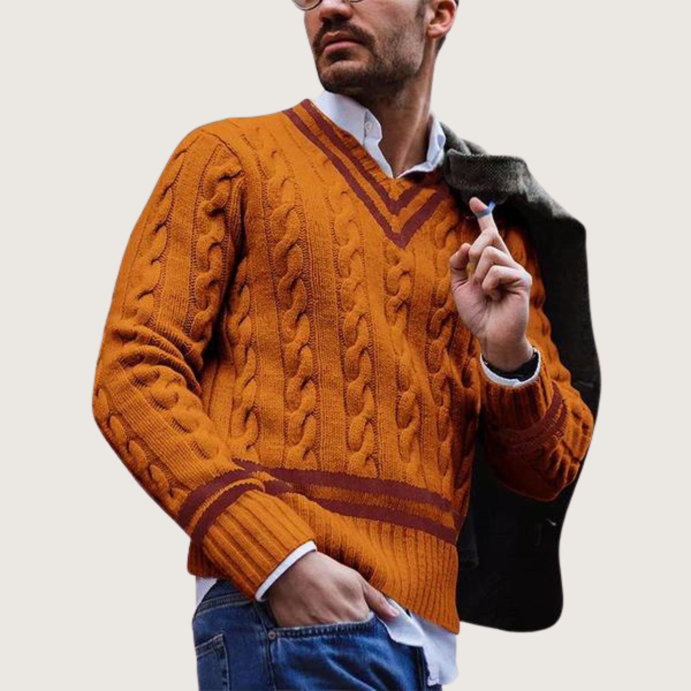 Eleganter Gestreifter Pullover mit V-Ausschnitt für Herren