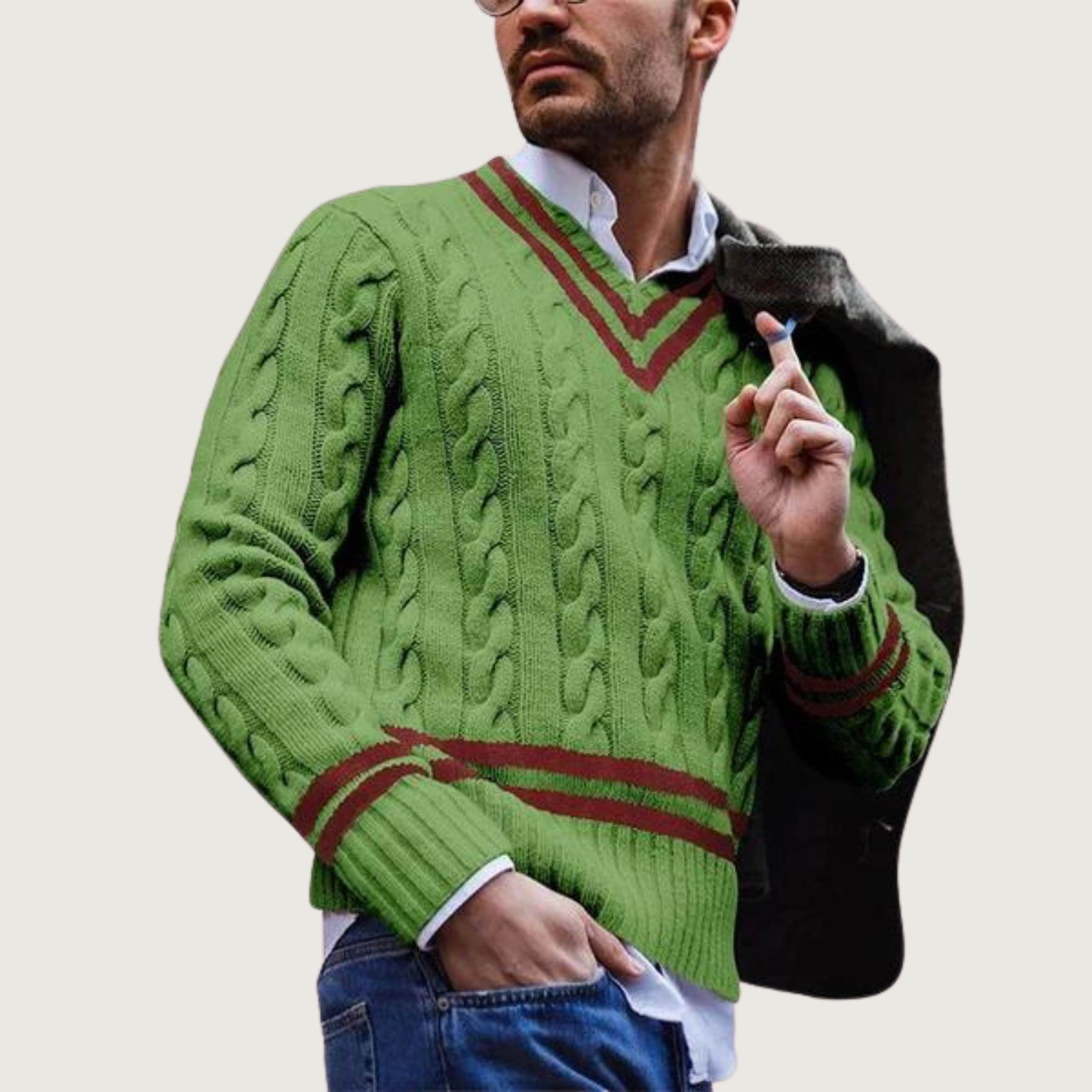 Eleganter Gestreifter Pullover mit V-Ausschnitt für Herren