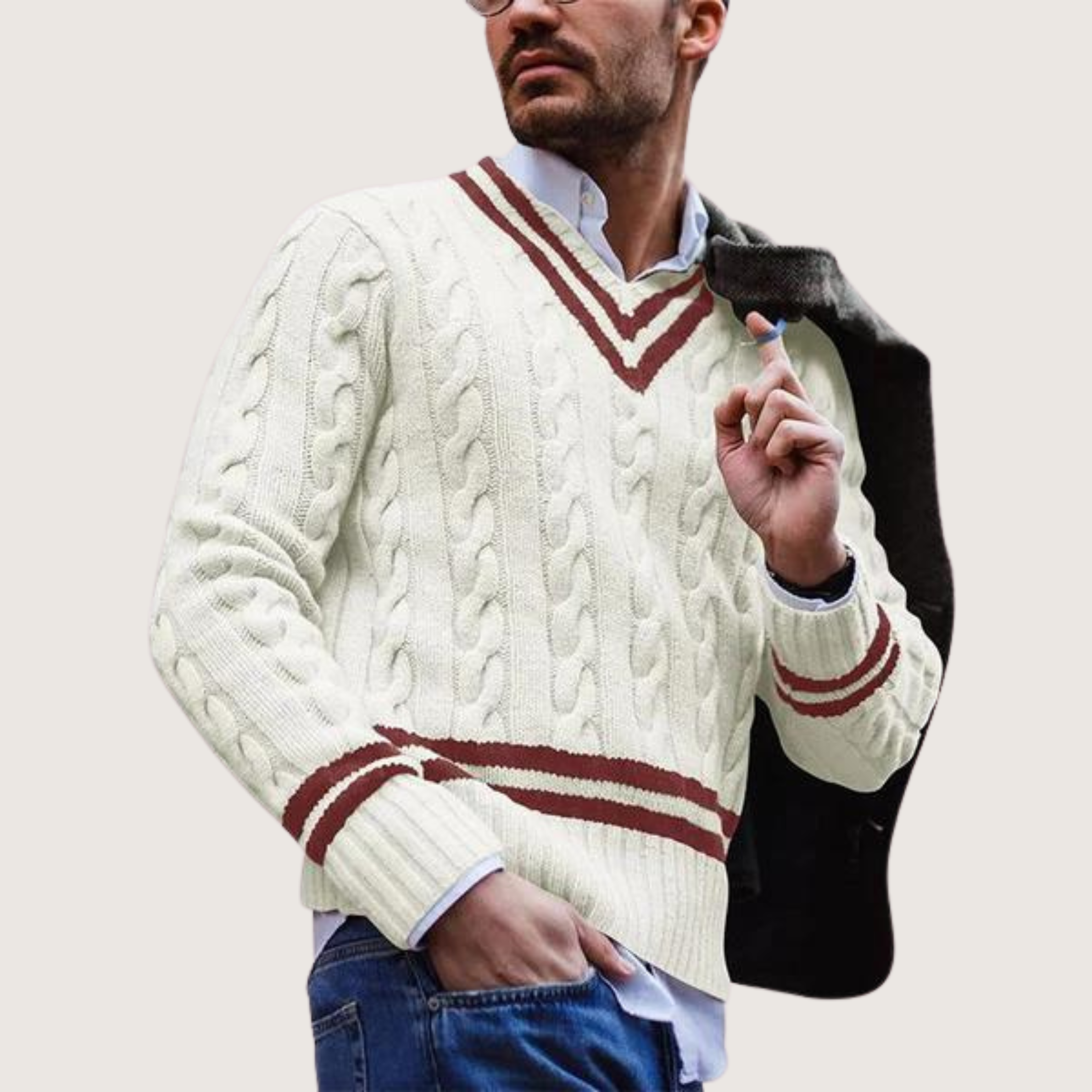 Eleganter Gestreifter Pullover mit V-Ausschnitt für Herren